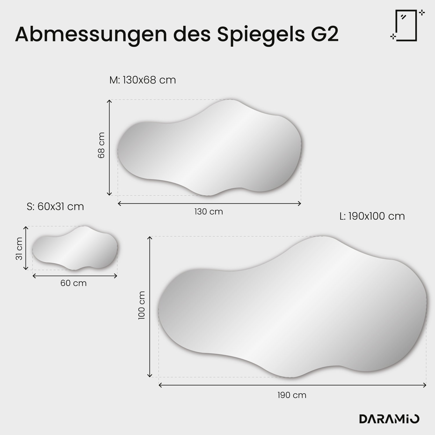 Wolkenförmiger Spiegel mit LED-Beleuchtung G2 60x31 cm