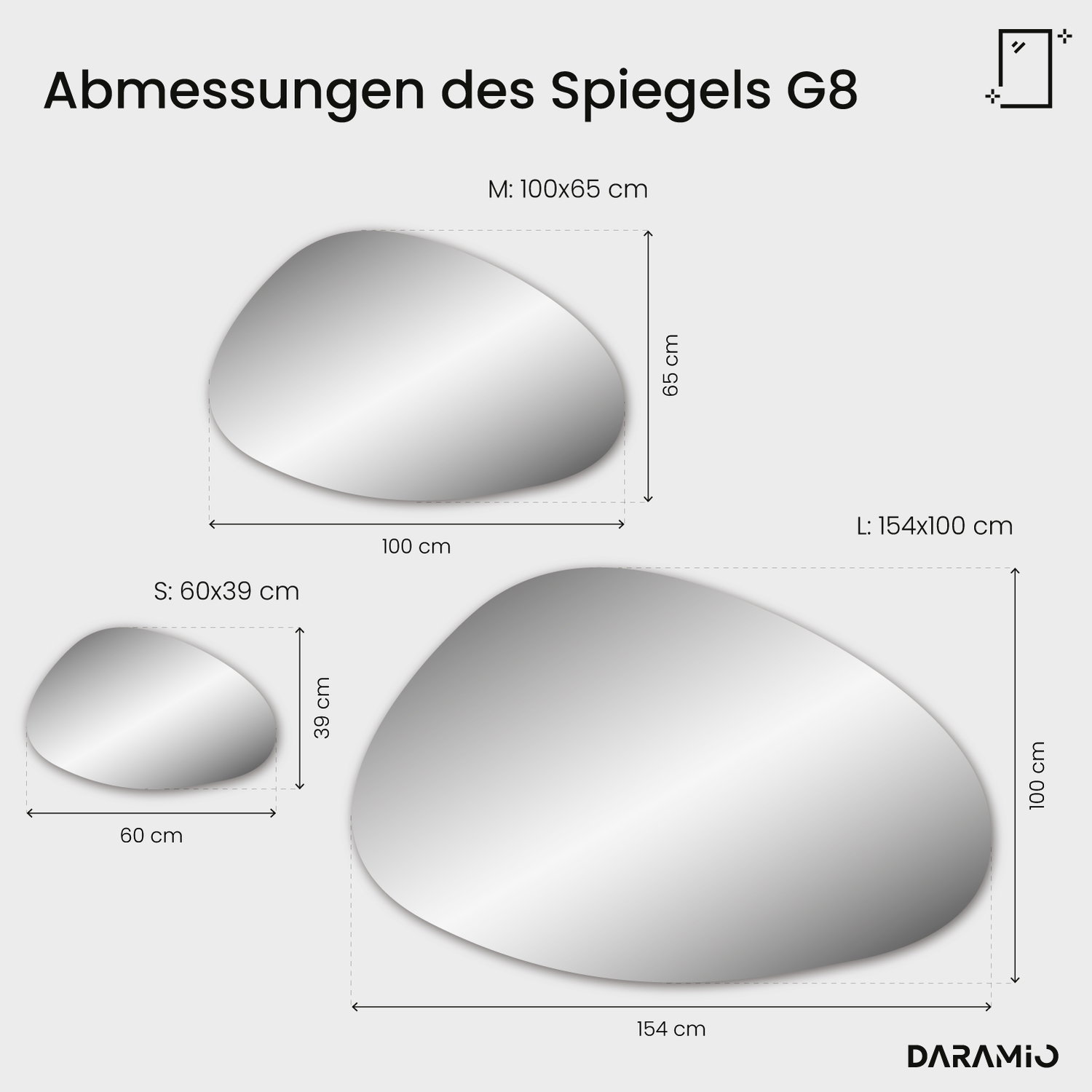 Spiegel in Kieselform mit LED-Beleuchtung G8 60x39 cm