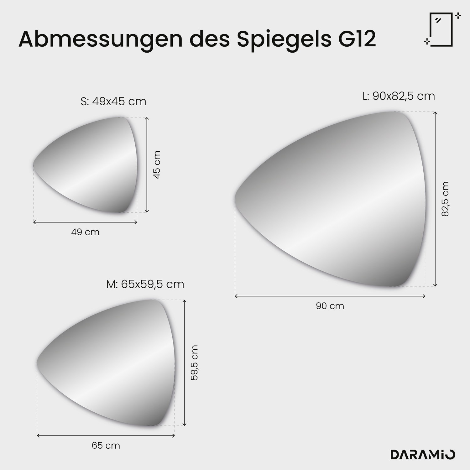 Dreieckiger Spiegel mit LED-Beleuchtung G12 49x45 cm