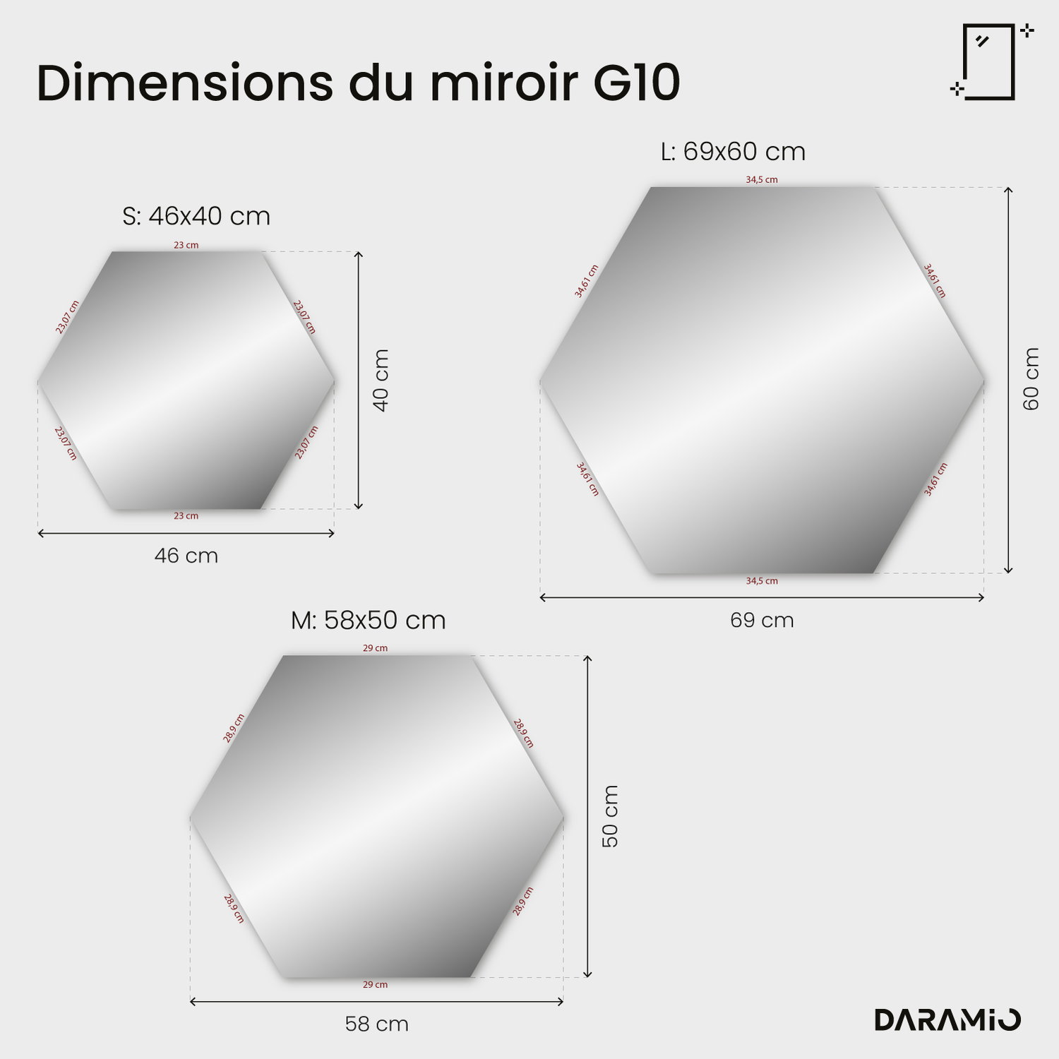 Miroir LED hexagonal G10 46x40 cm