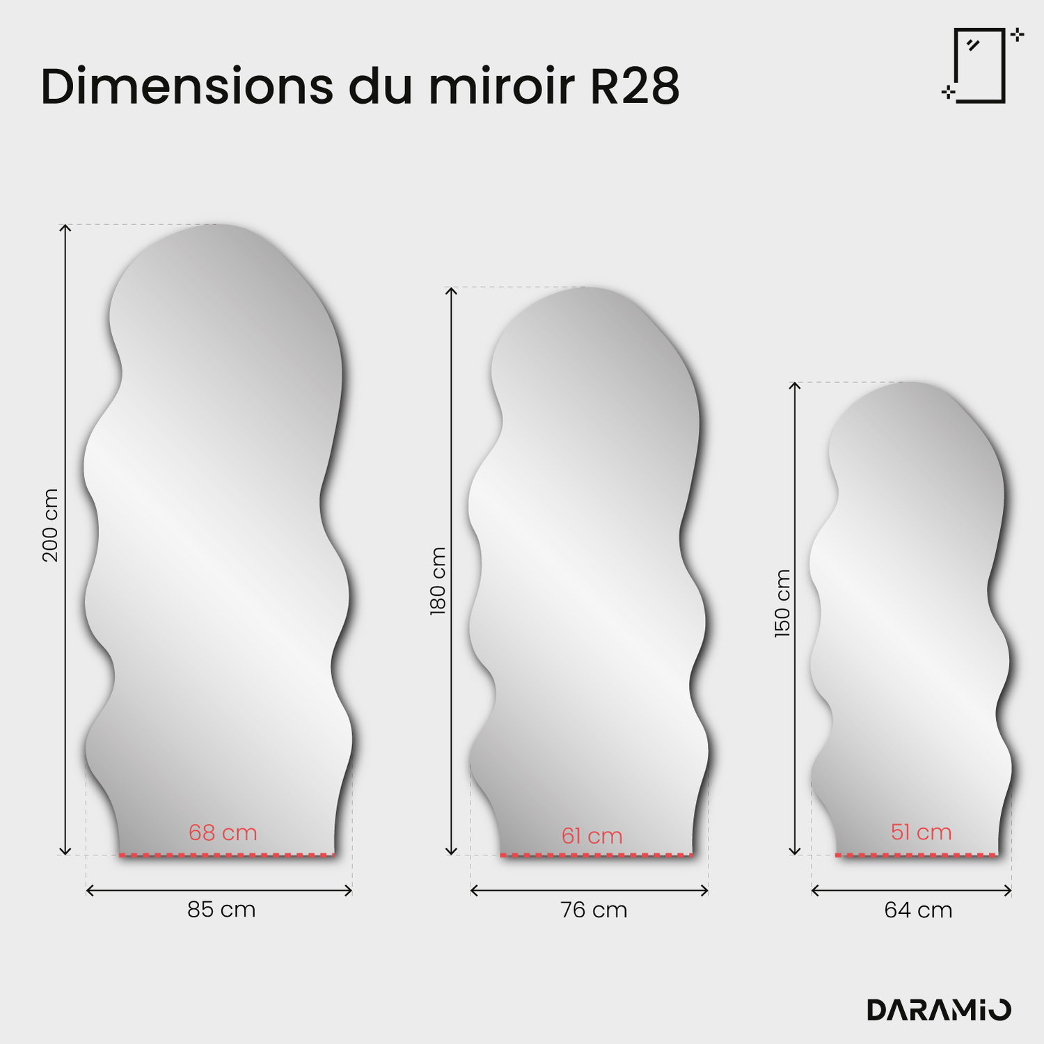 Miroir Pure R28 64x150 cm