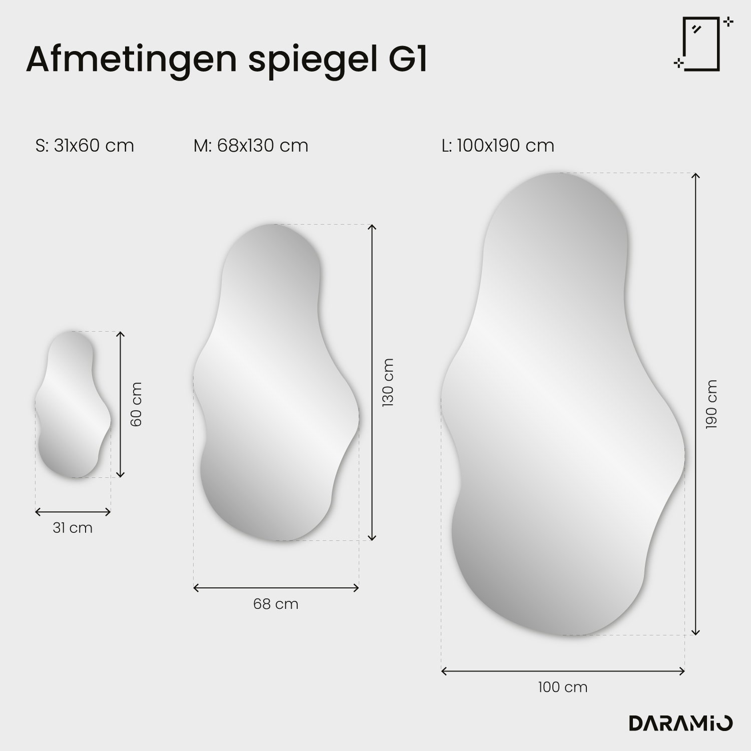 Golvende spiegel met LED-verlichting G1 31x60 cm
