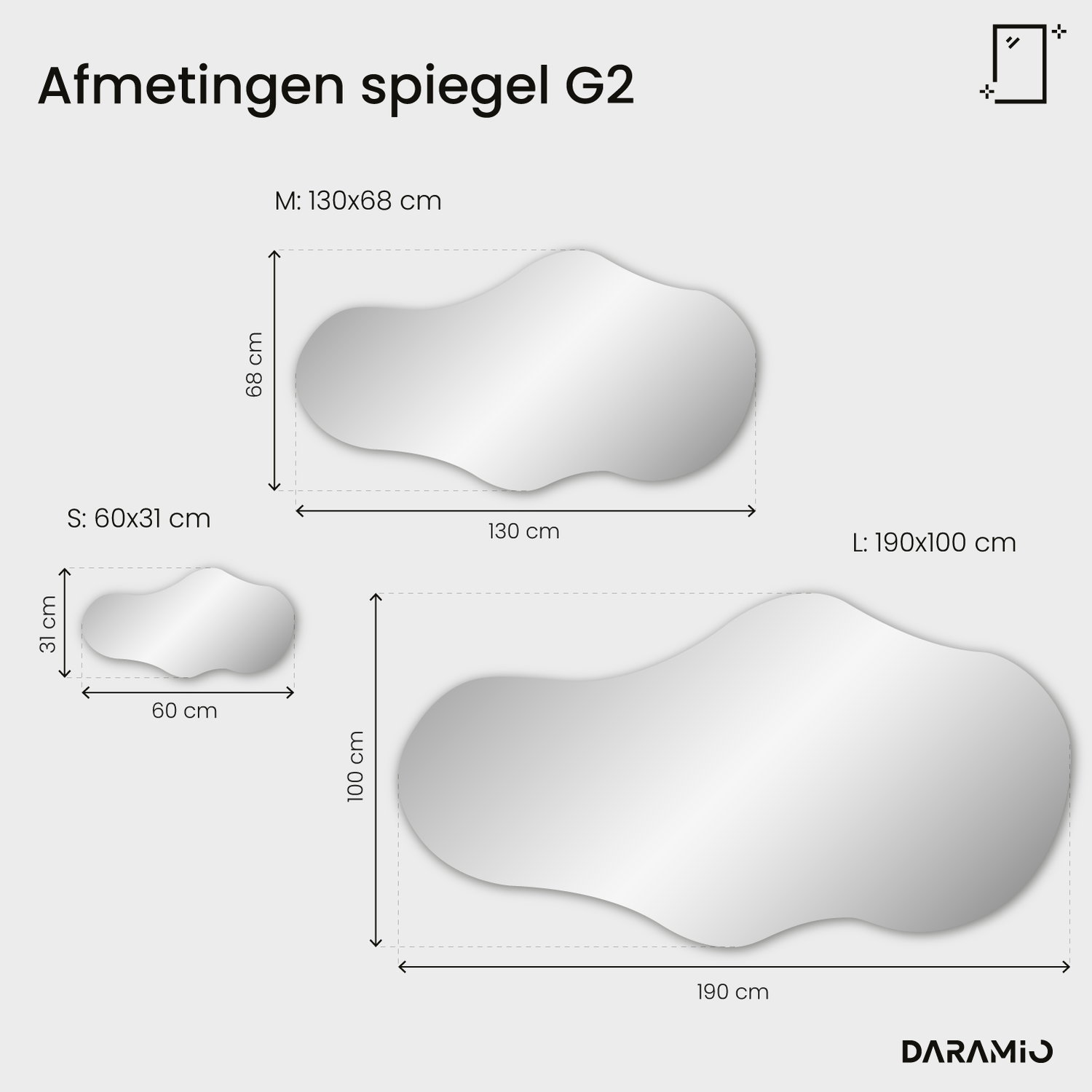 Wolkvormige spiegel met LED-verlichting G2 60x31 cm
