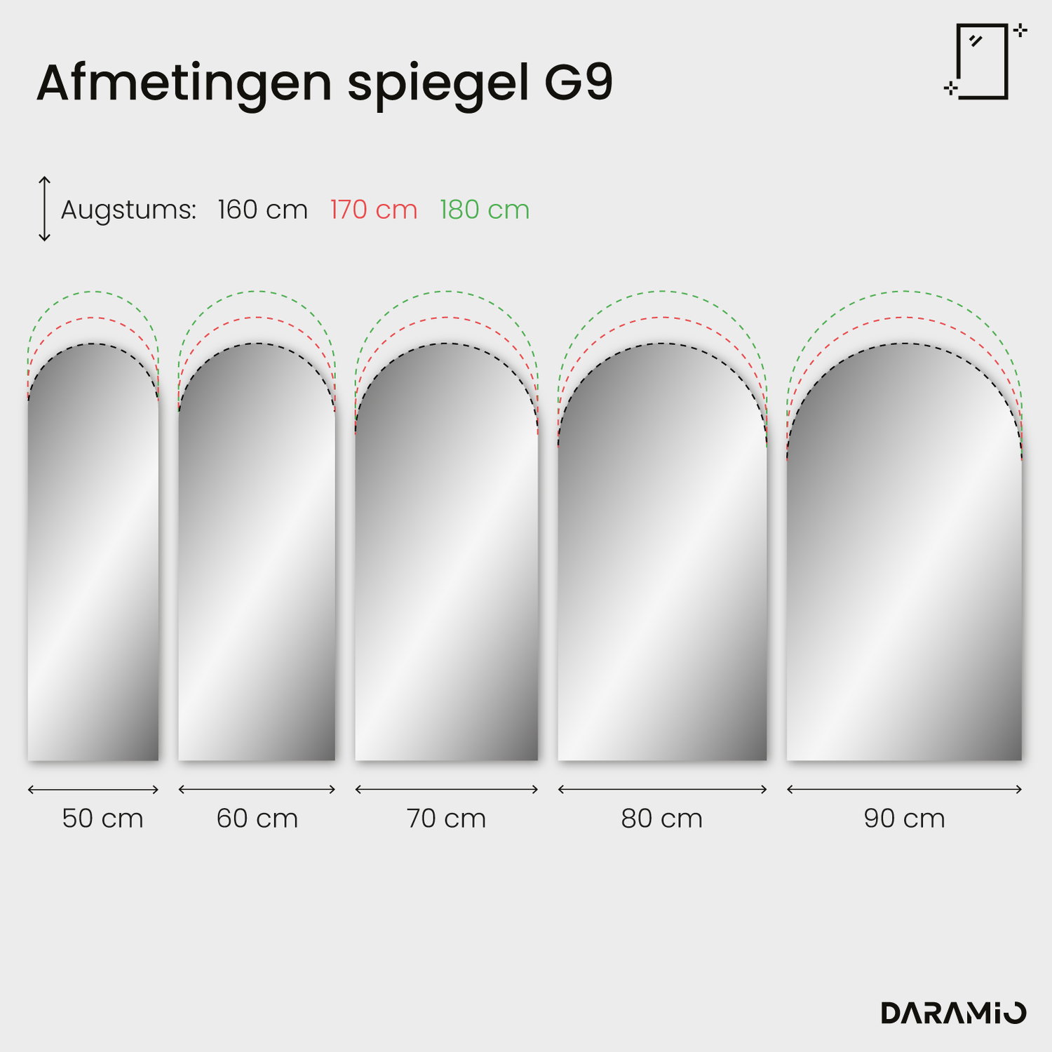 Boogspiegel met LED-verlichting G9 50x160 cm