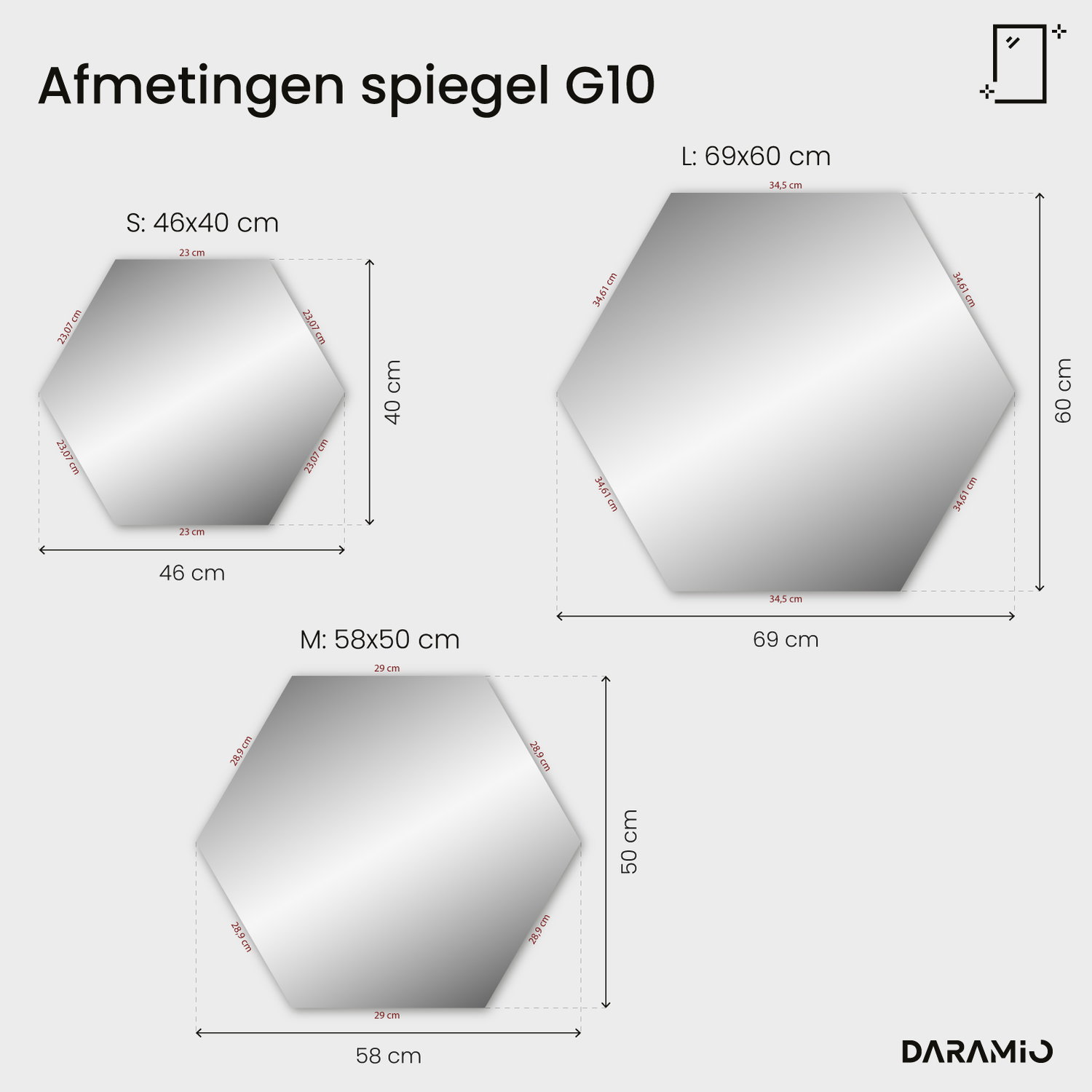 Zeshoekige spiegel met LED-verlichting G10 46x40 cm