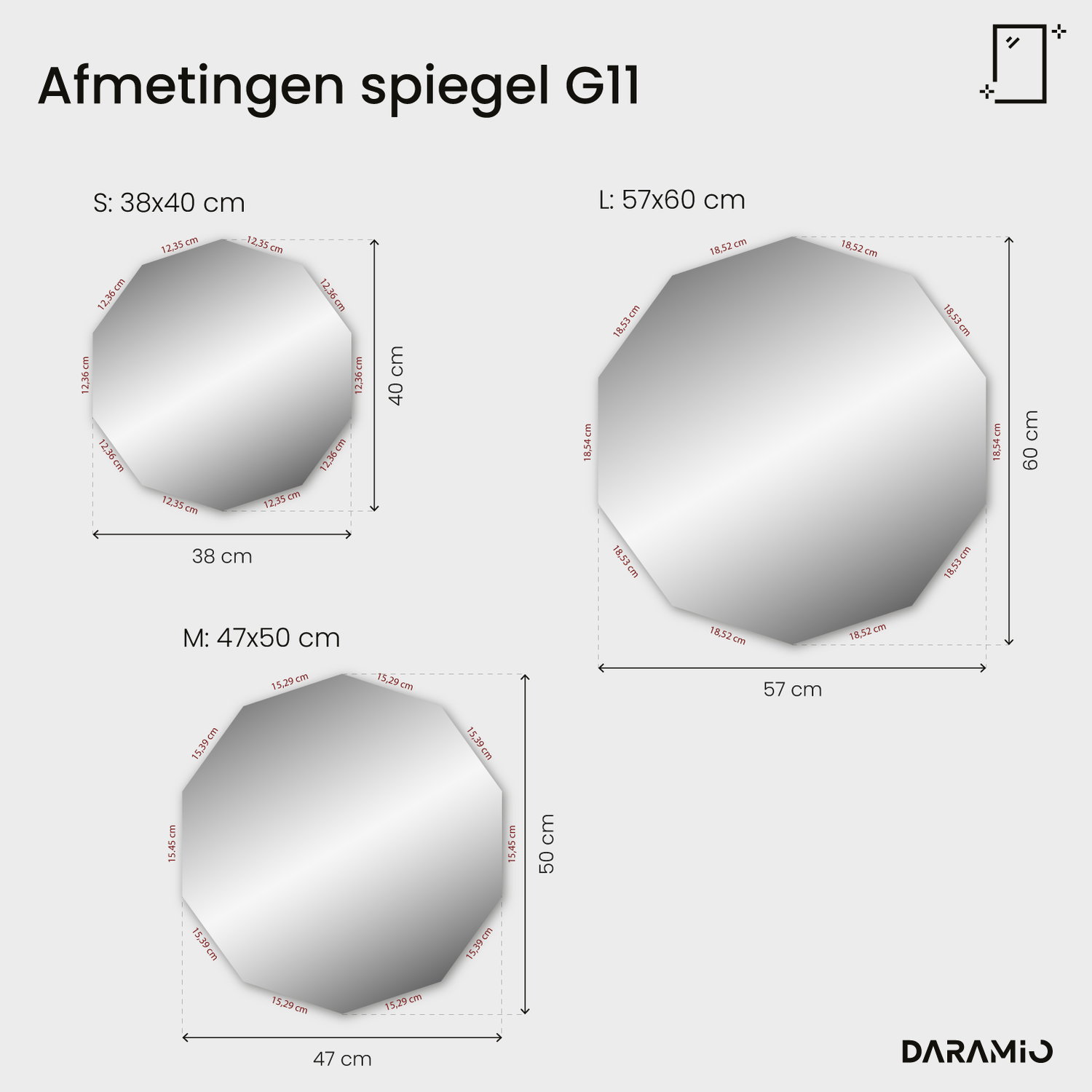 Geometrische spiegel met LED-verlichting G11 38x40 cm