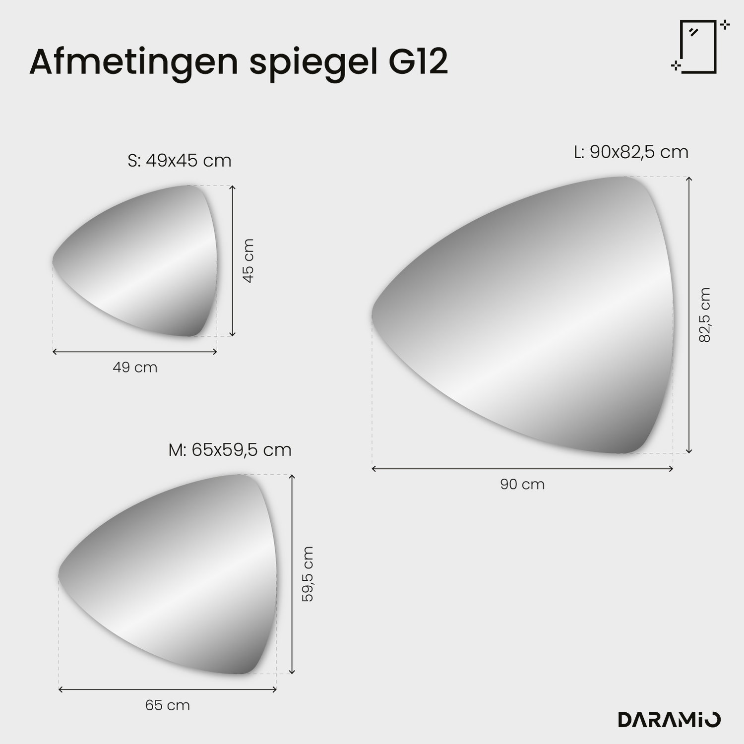 Driehoekige spiegel met LED-verlichting G12 49x45 cm