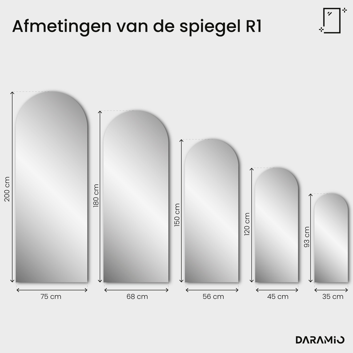 Boogspiegel Pure R1 35x93 cm