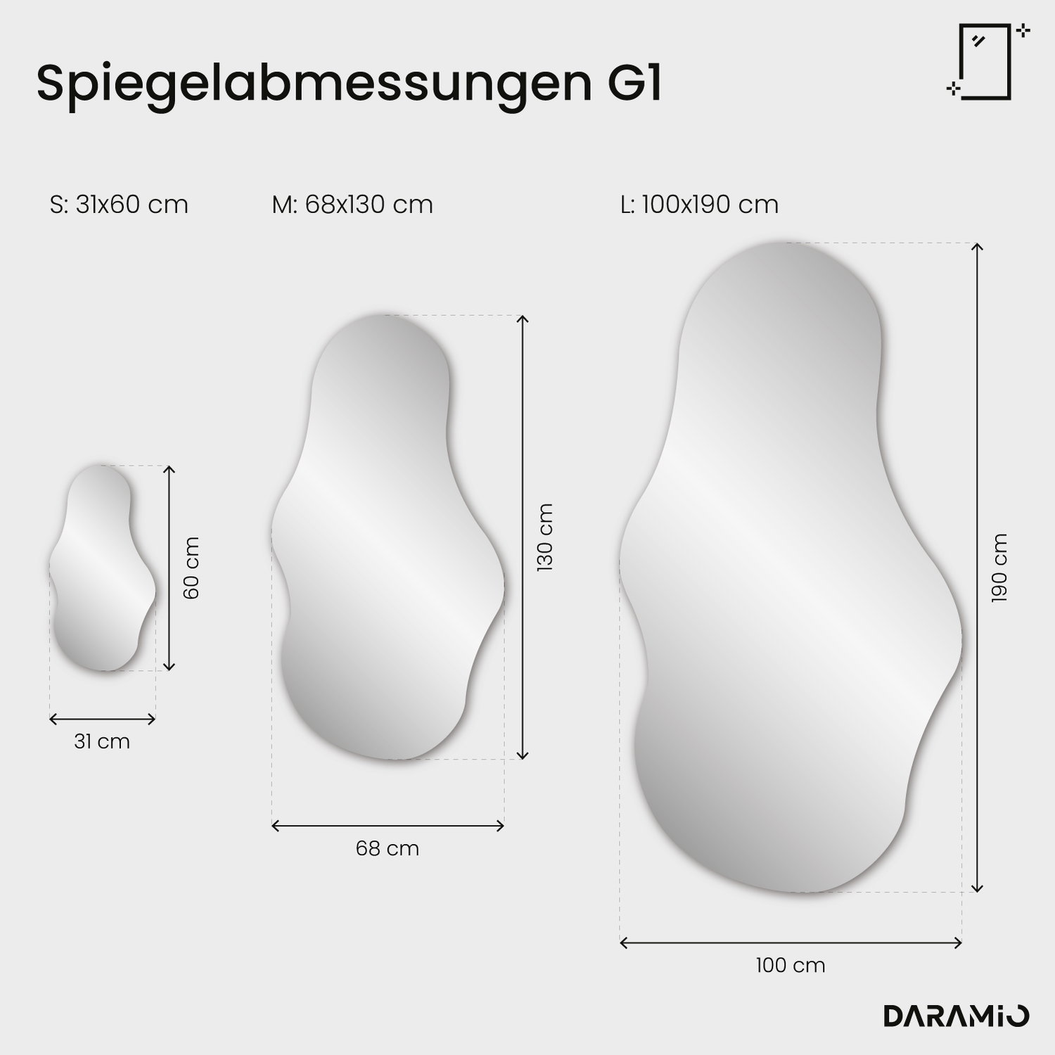 Wellenspiegel mit LED-Beleuchtung G1 31x60 cm