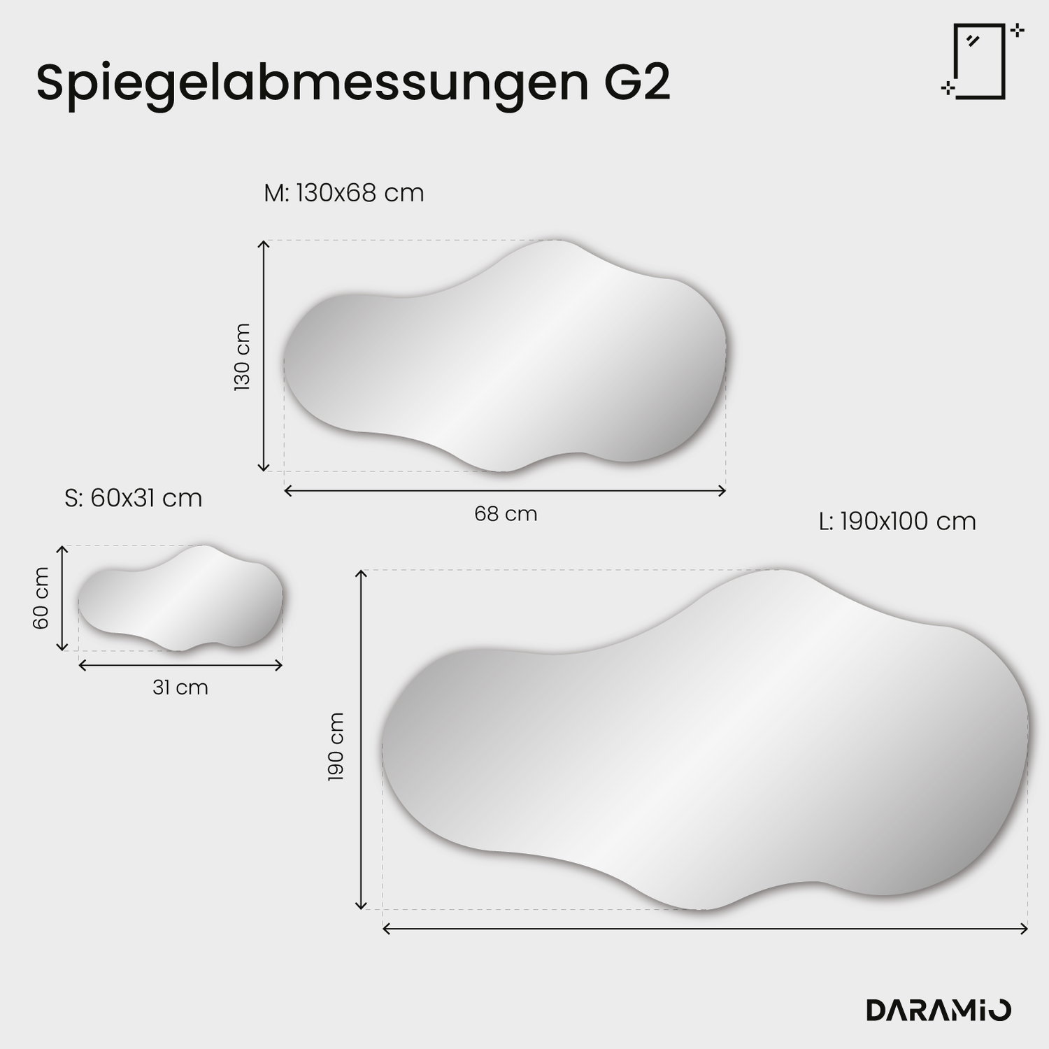 Wolkenförmiger Spiegel mit LED-Beleuchtung G2 60x31 cm