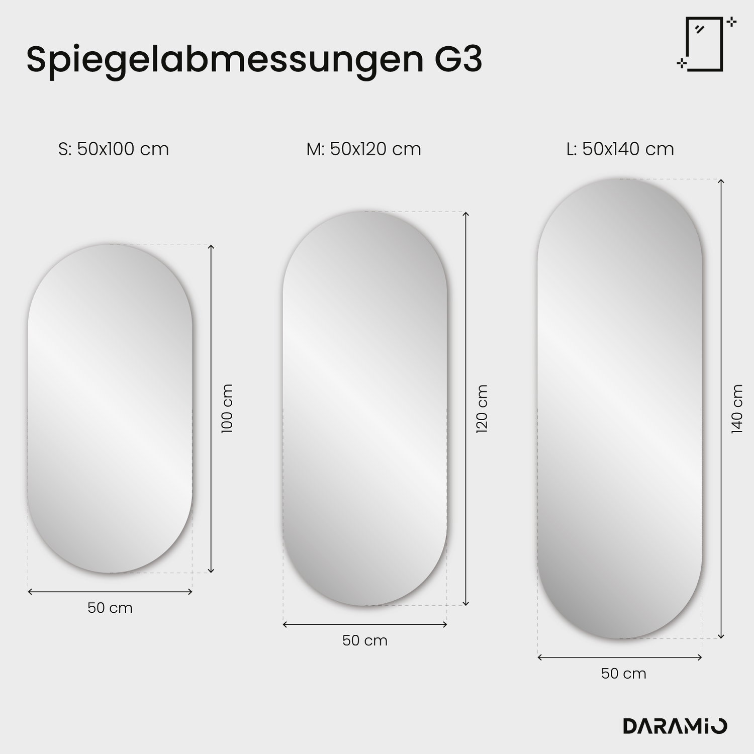 Kapselspiegel mit LED-Beleuchtung G3 50x100 cm