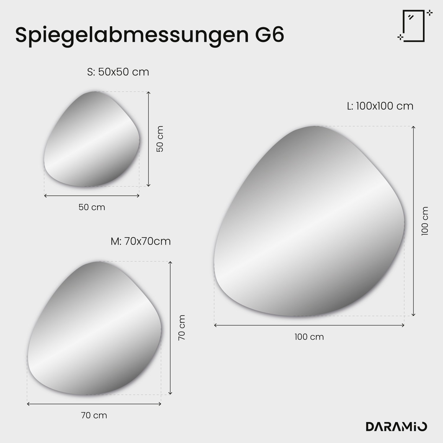 Spiegel in Kieselform mit LED-Beleuchtung G6 50x50 cm