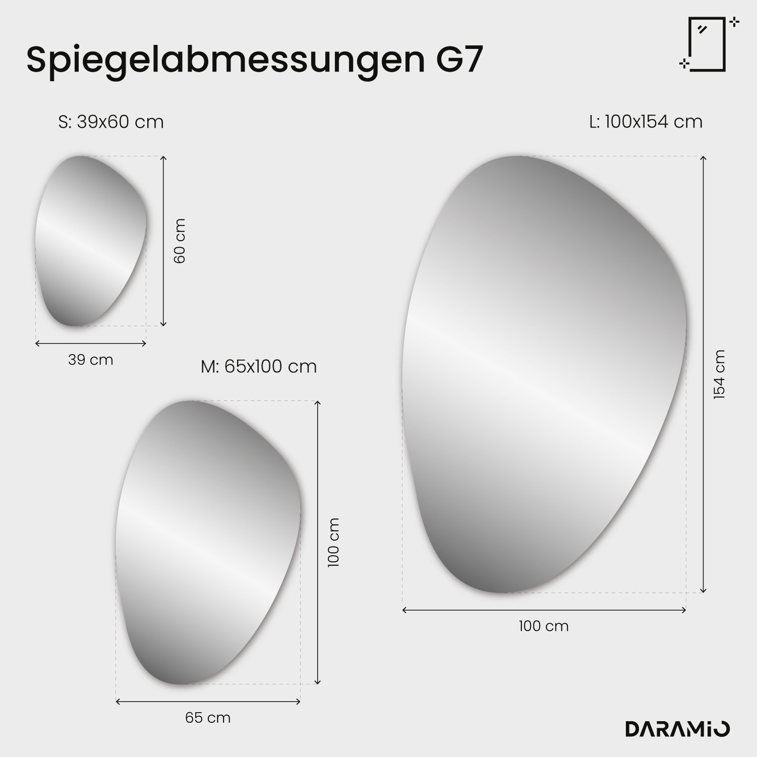 Spiegel in Kieselform mit LED-Beleuchtung G7 39x60 cm