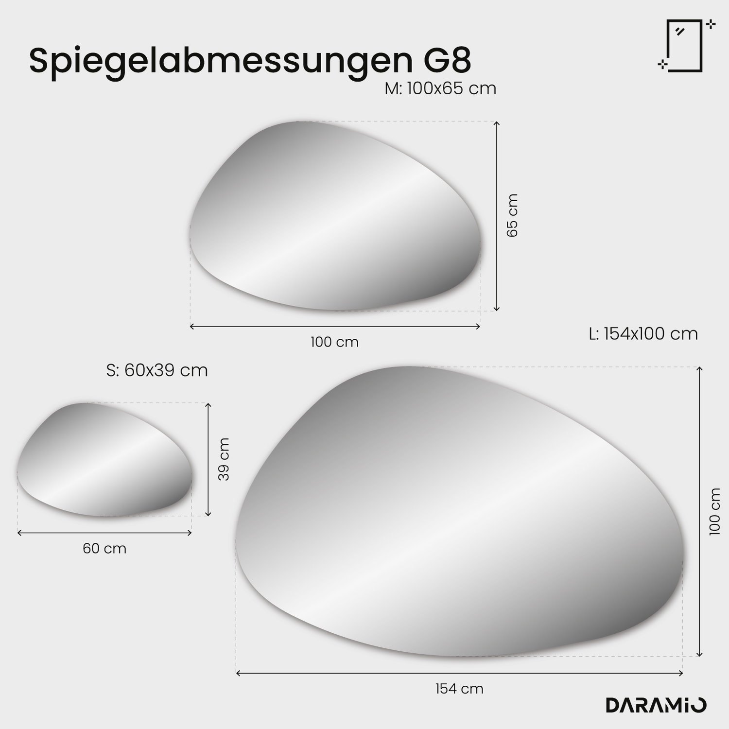 Spiegel in Kieselform mit LED-Beleuchtung G8 60x39 cm