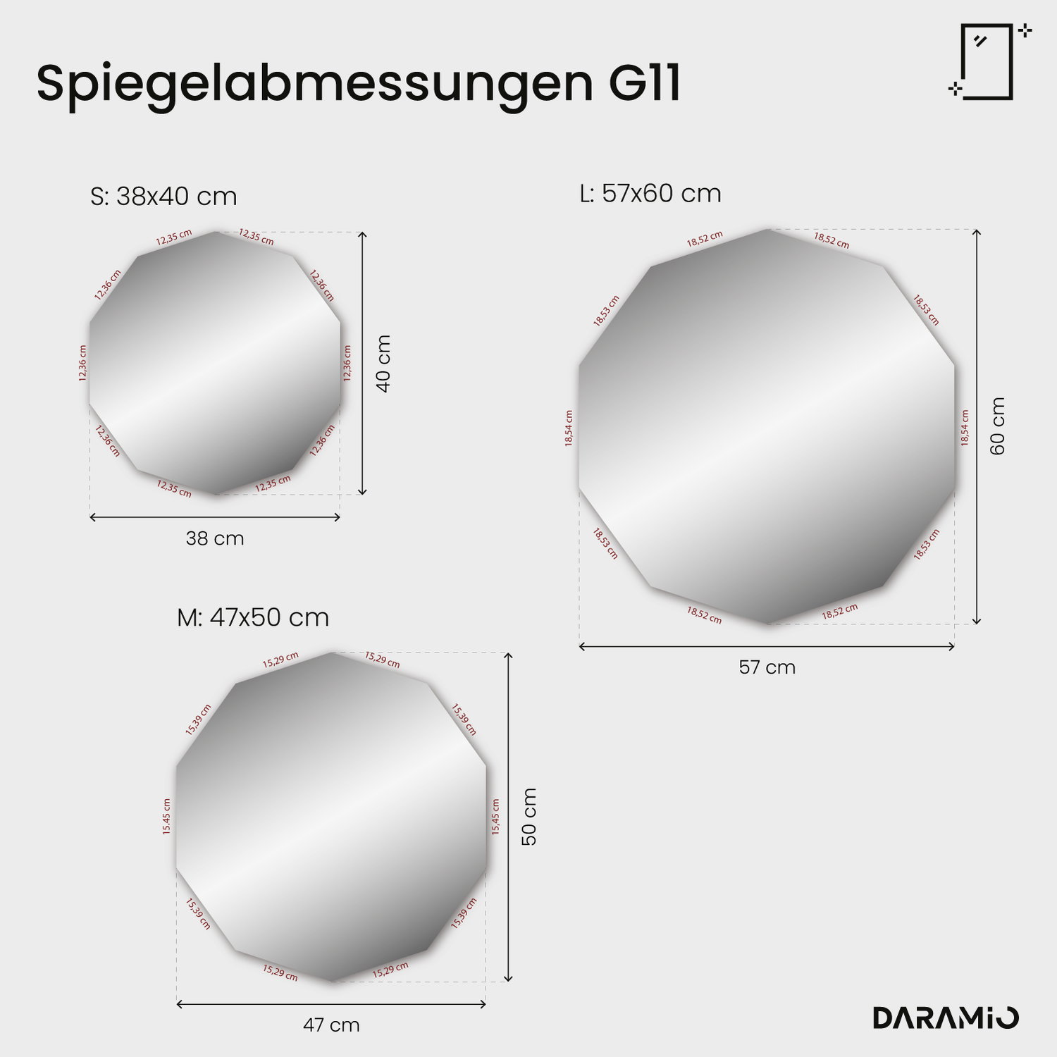 Geometrischer Spiegel mit LED-Beleuchtung G11 38x40 cm