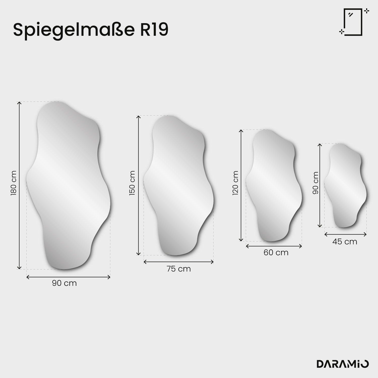 Asymmetrischer Spiegel mit Facette – Pure Collection R19 45x90 cm