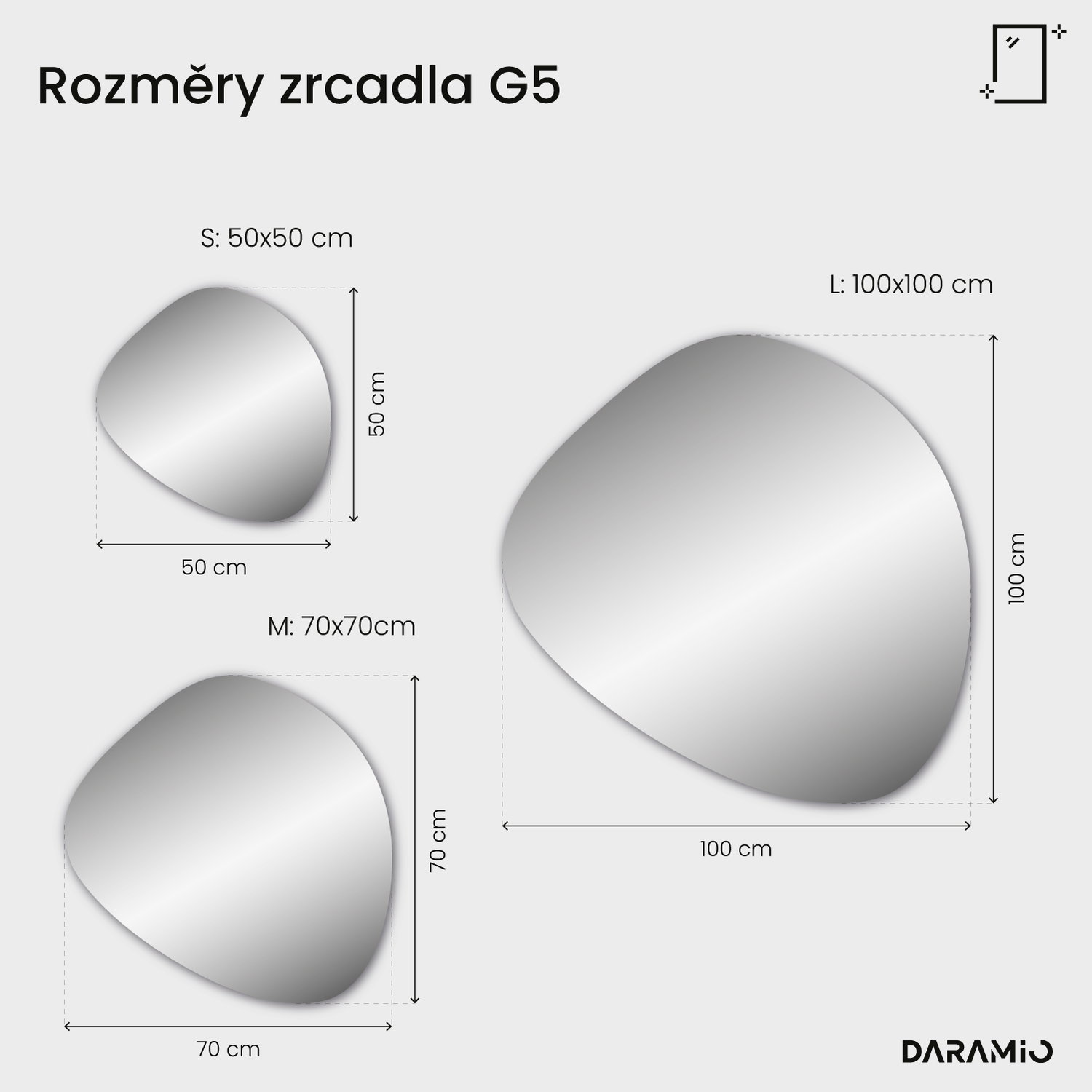 Zrcadlo ve tvaru oblázku s LED osvětlením G5 50x50 cm