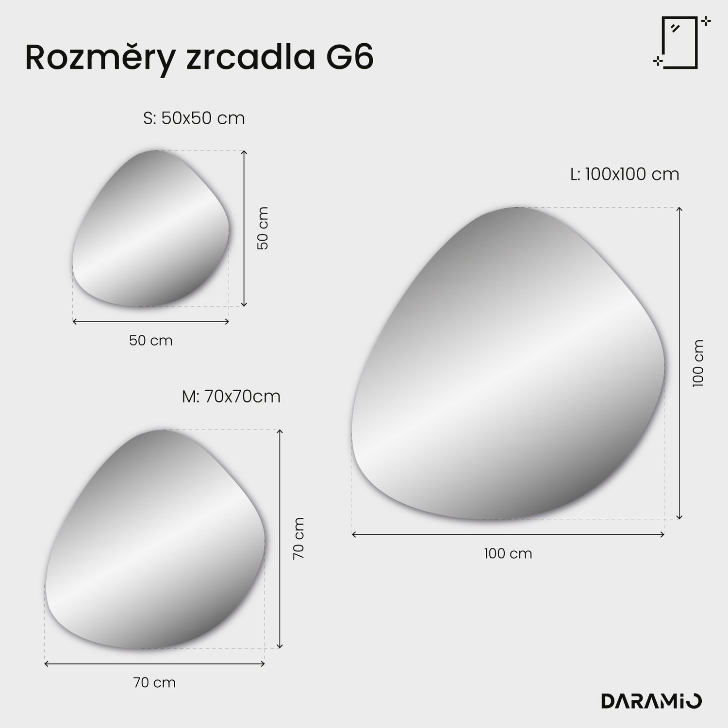 Zrcadlo ve tvaru oblázku s LED osvětlením G6 100x100 cm