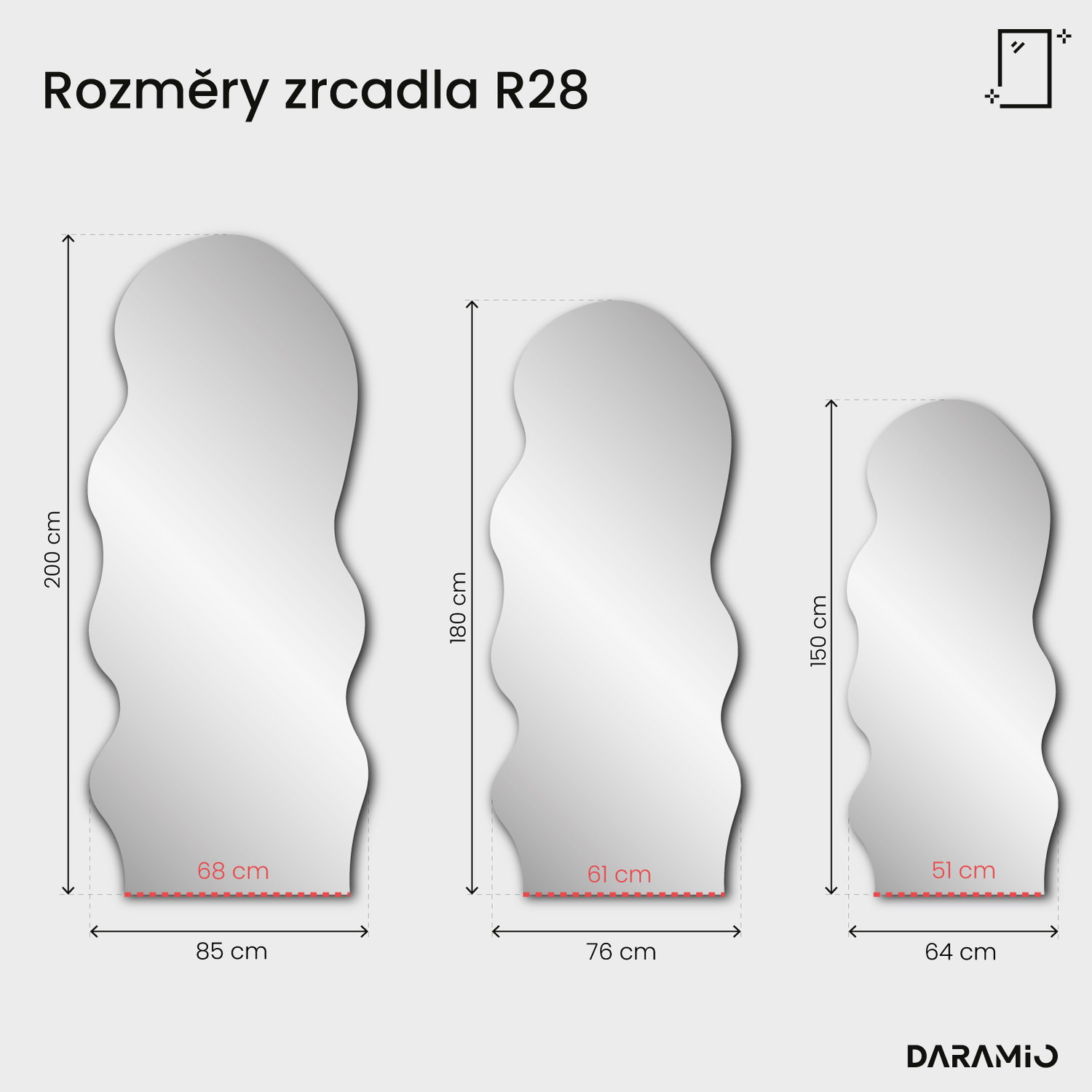 Zrcadlo Pure R28 64x150 cm