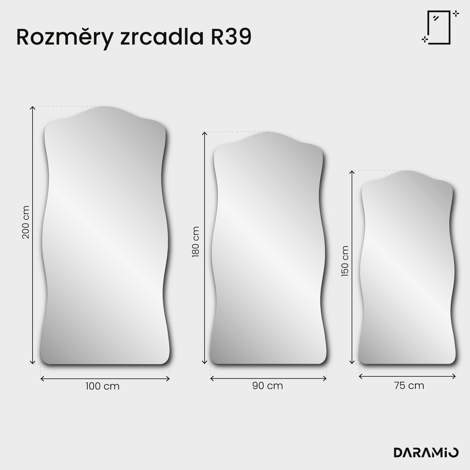 Antické zrcadlo s patinou Pure R39 100x200 cm