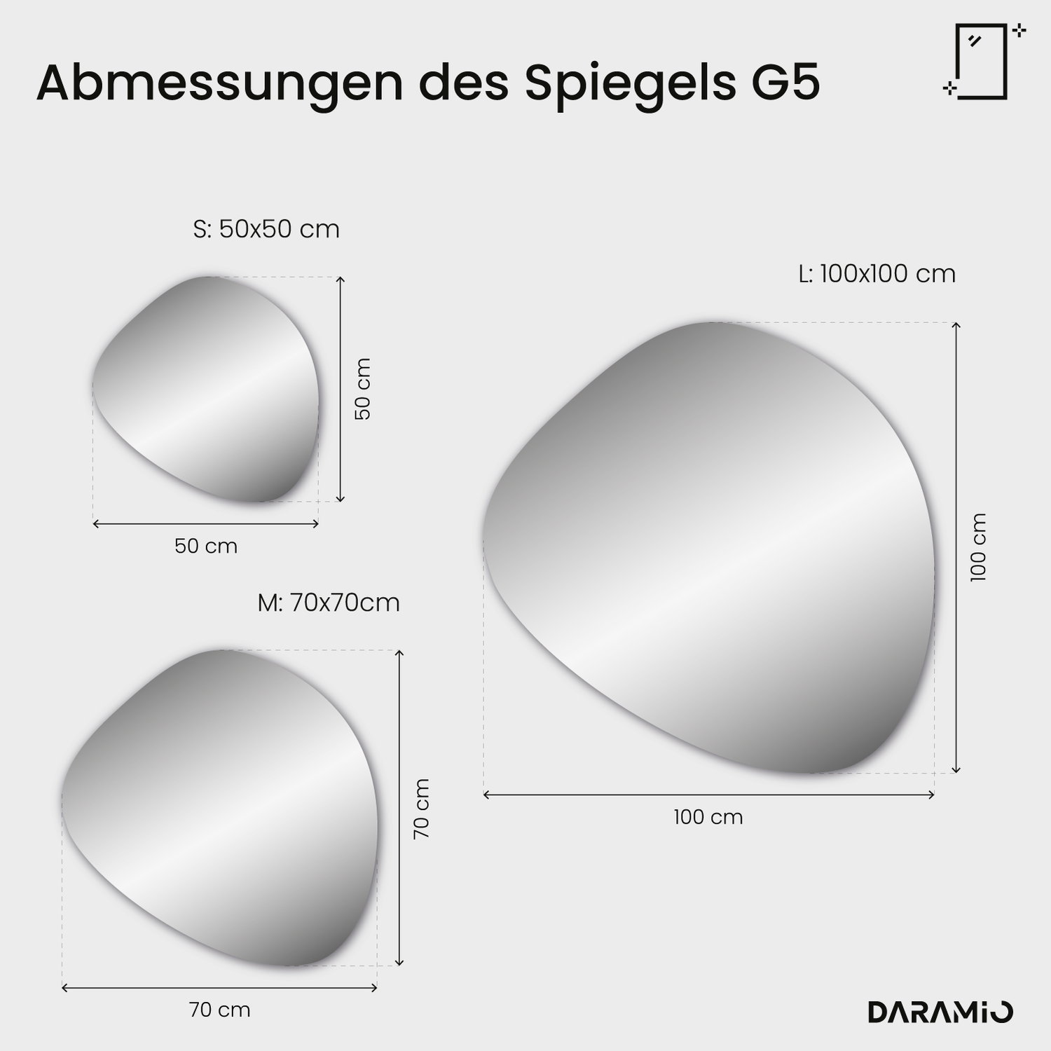 Spiegel in Kieselform mit LED-Beleuchtung G5 50x50 cm