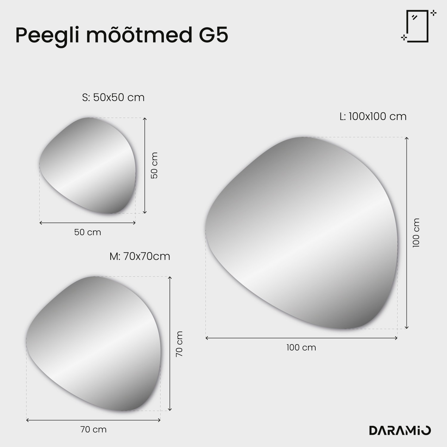 LED-valgustusega kivikujuline peegel G5 50x50 cm