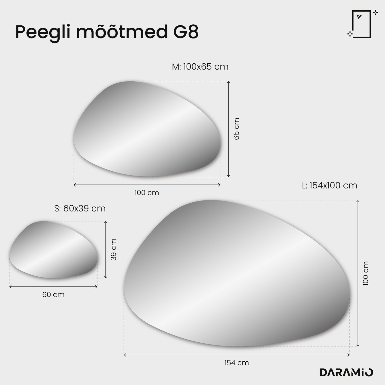 LED-valgustusega kivikujuline peegel G8 154x100 cm