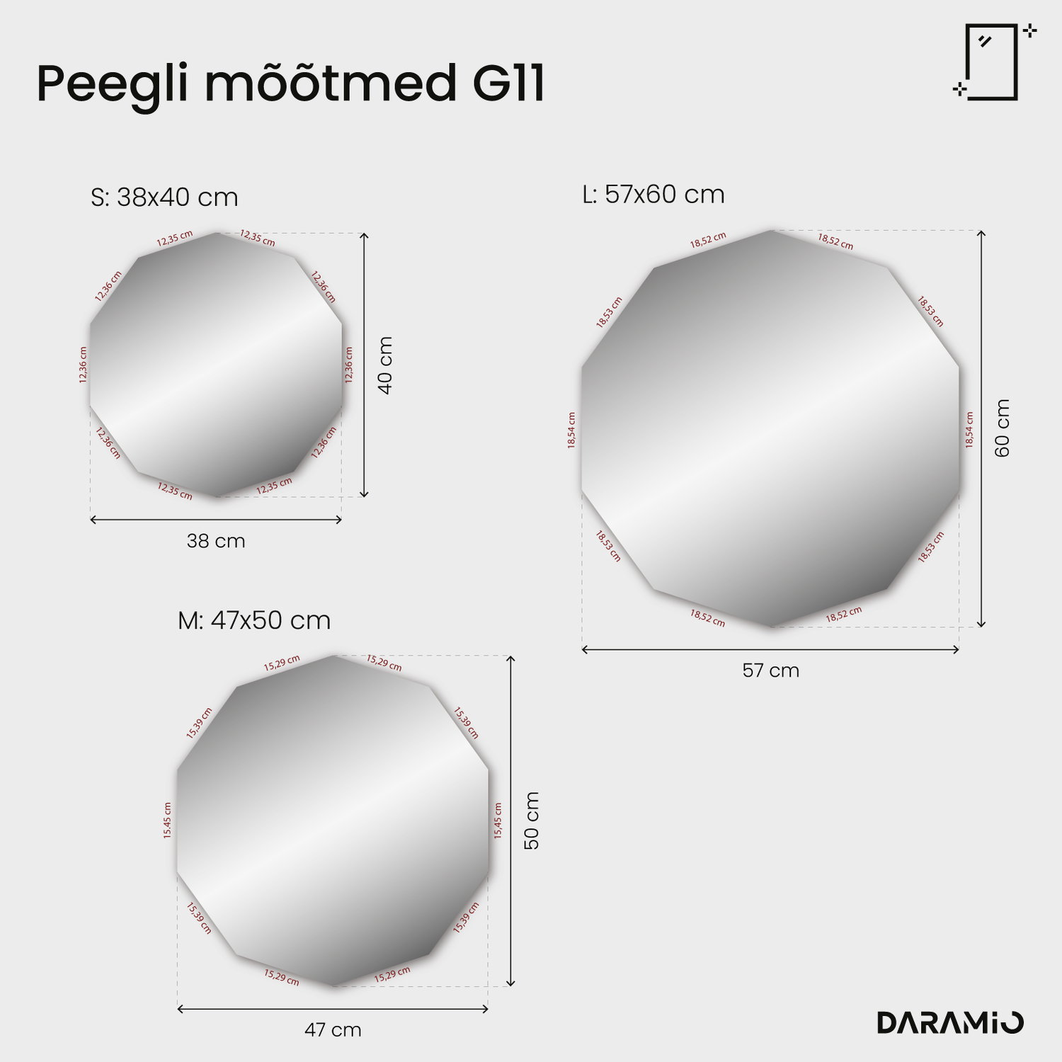 LED-valgustusega geomeetriline peegel G11 38x40 cm