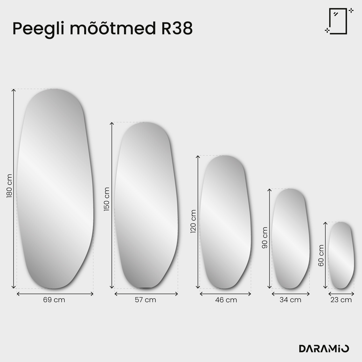Antiikse välimuse ja paatinaga peegel – Pure Collection R38 34x90 cm