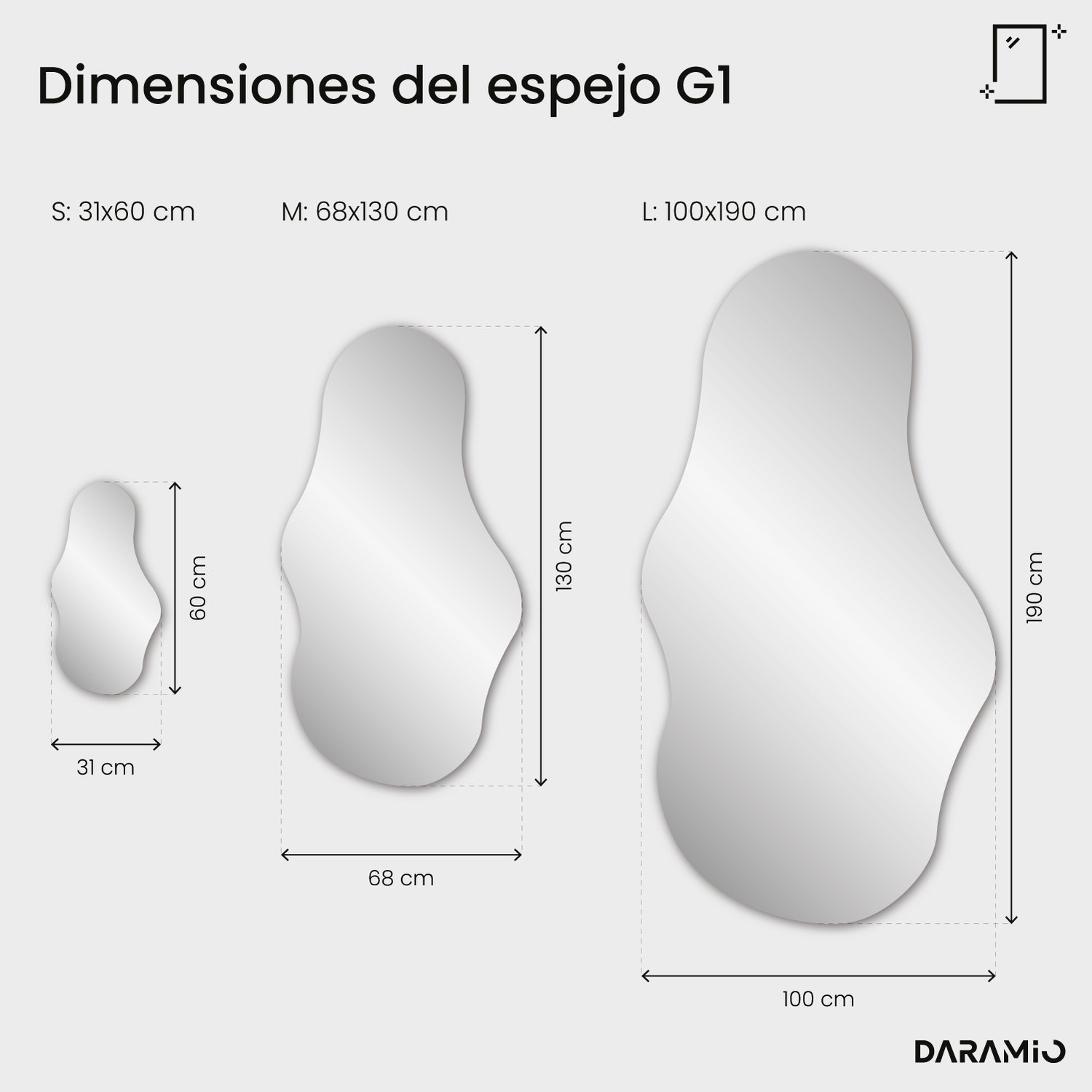 Espejo ondulado con luz G1 31x60 cm