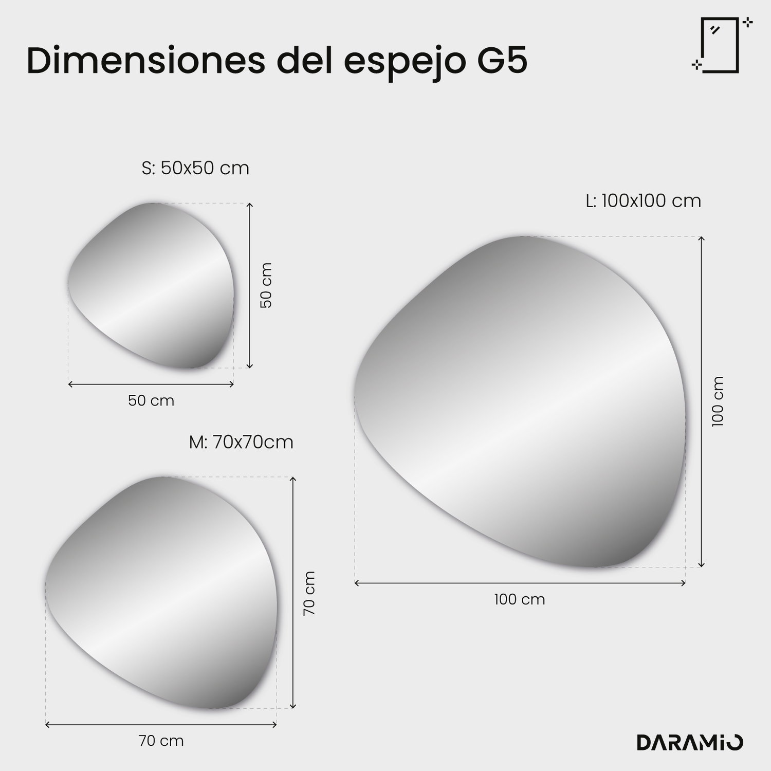 Espejo con luz en forma de guijarro G5 50x50 cm