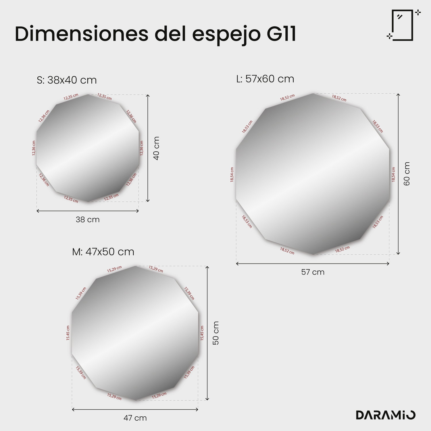 Espejo geométrico con luz G11 38x40 cm