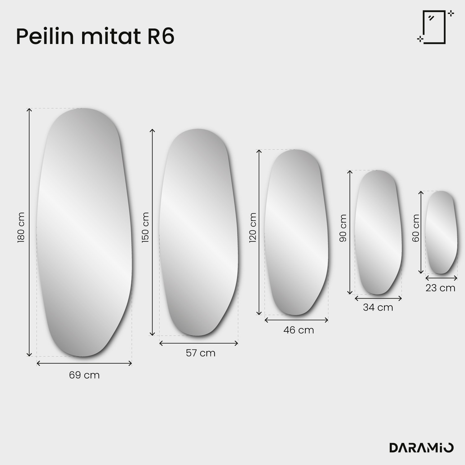 Soikea fasettihiottu peili – Pure Collection R6 23x60 cm