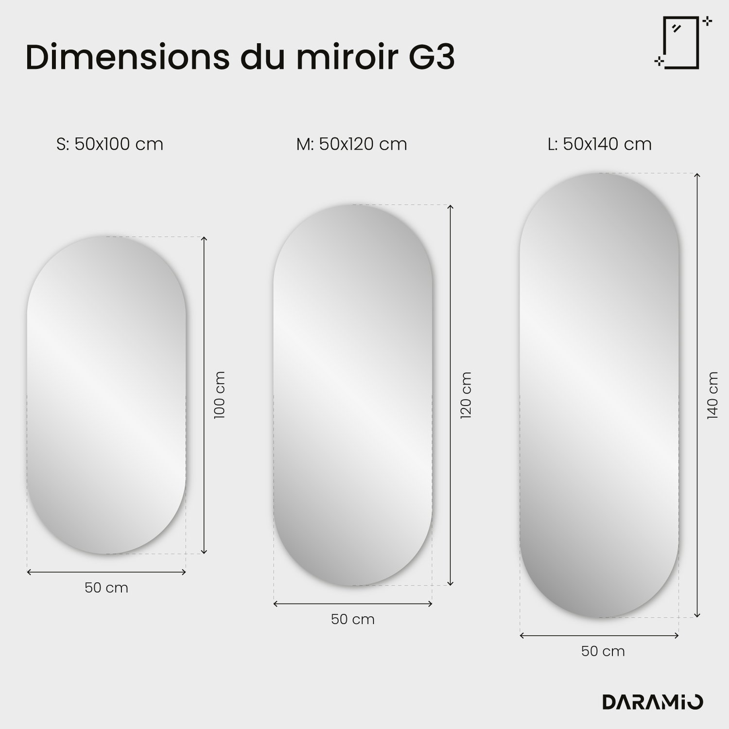Miroir LED oblong G3 50x120 cm
