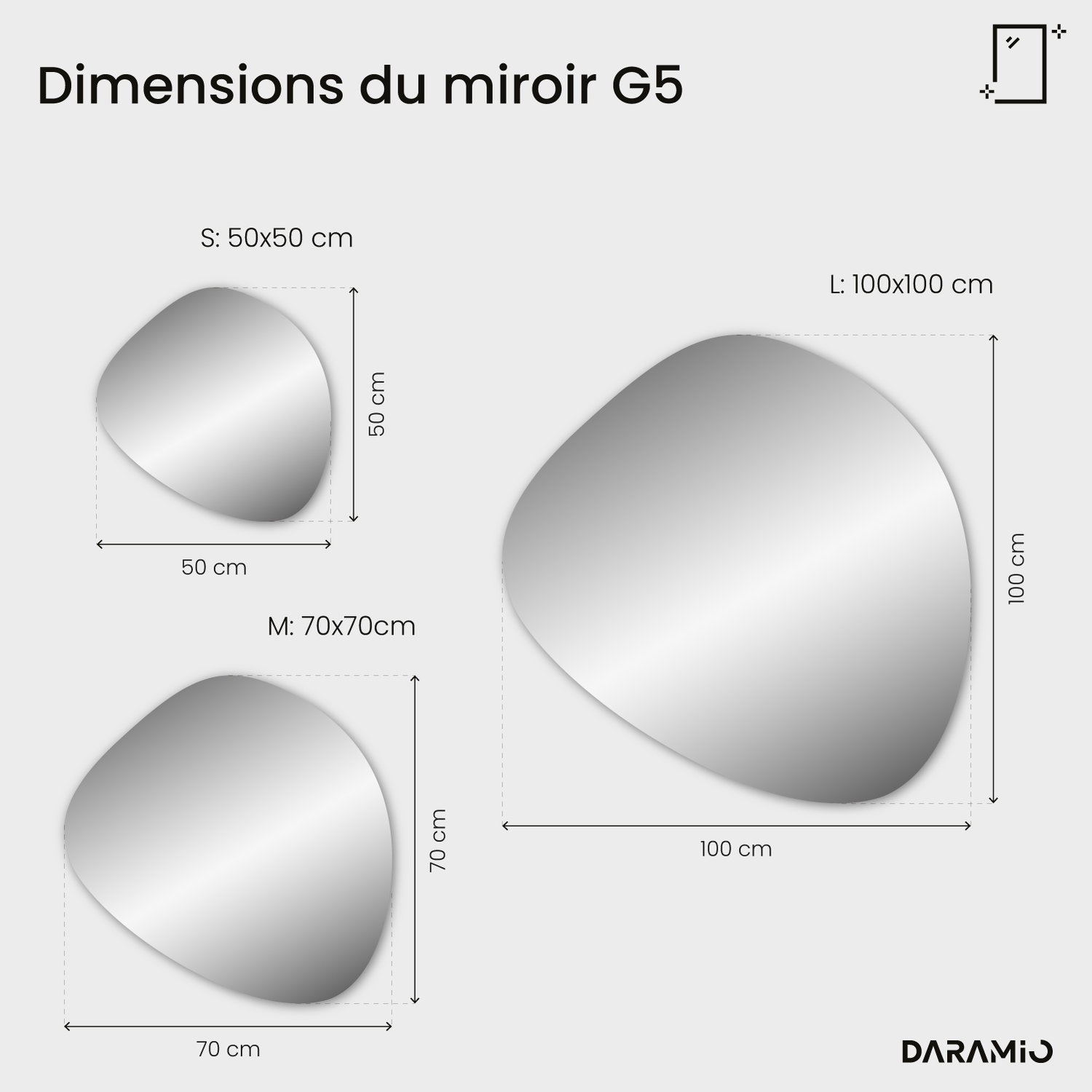 Miroir LED en forme de galet G5 50x50 cm