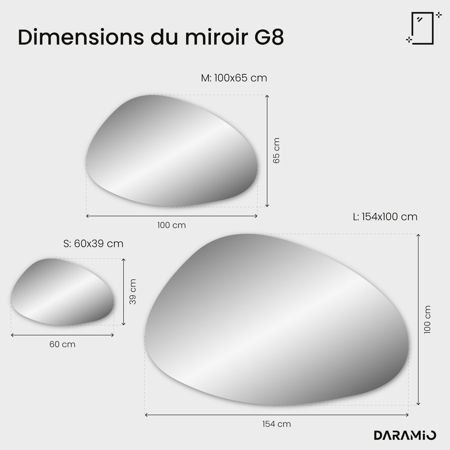 Miroir LED en forme de galet G8 100x65 cm