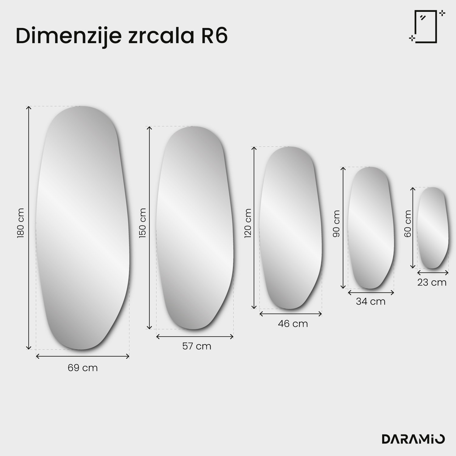 Ovalno fazetirano ogledalo Pure R6 69x180 cm