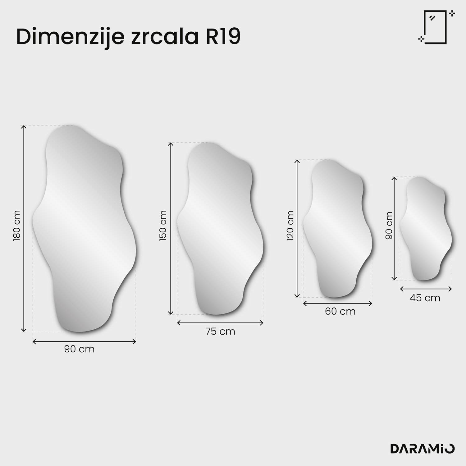 Nepravilno fazetirano ogledalo Pure R19 45x90 cm