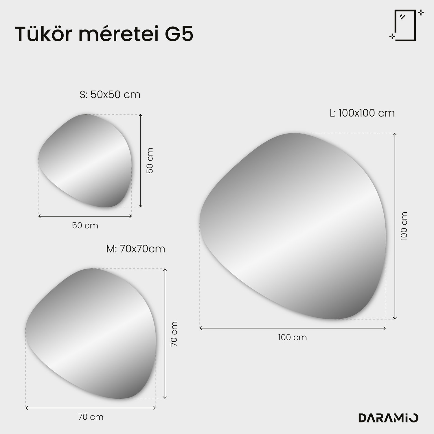 Kavics alakú tükör LED-világítással G5 50x50 cm