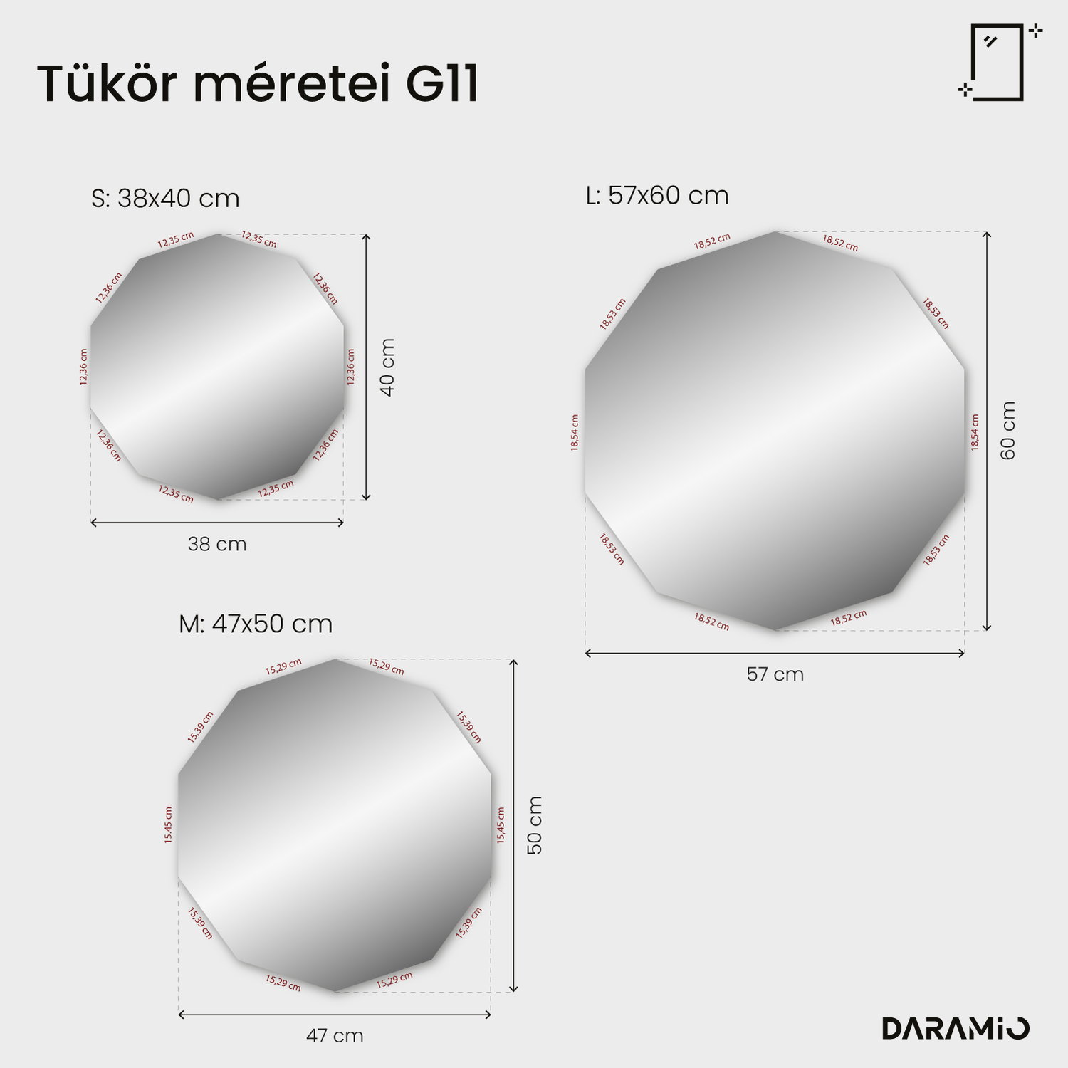 Geometrikus tükör LED-világítással G11 47x50 cm