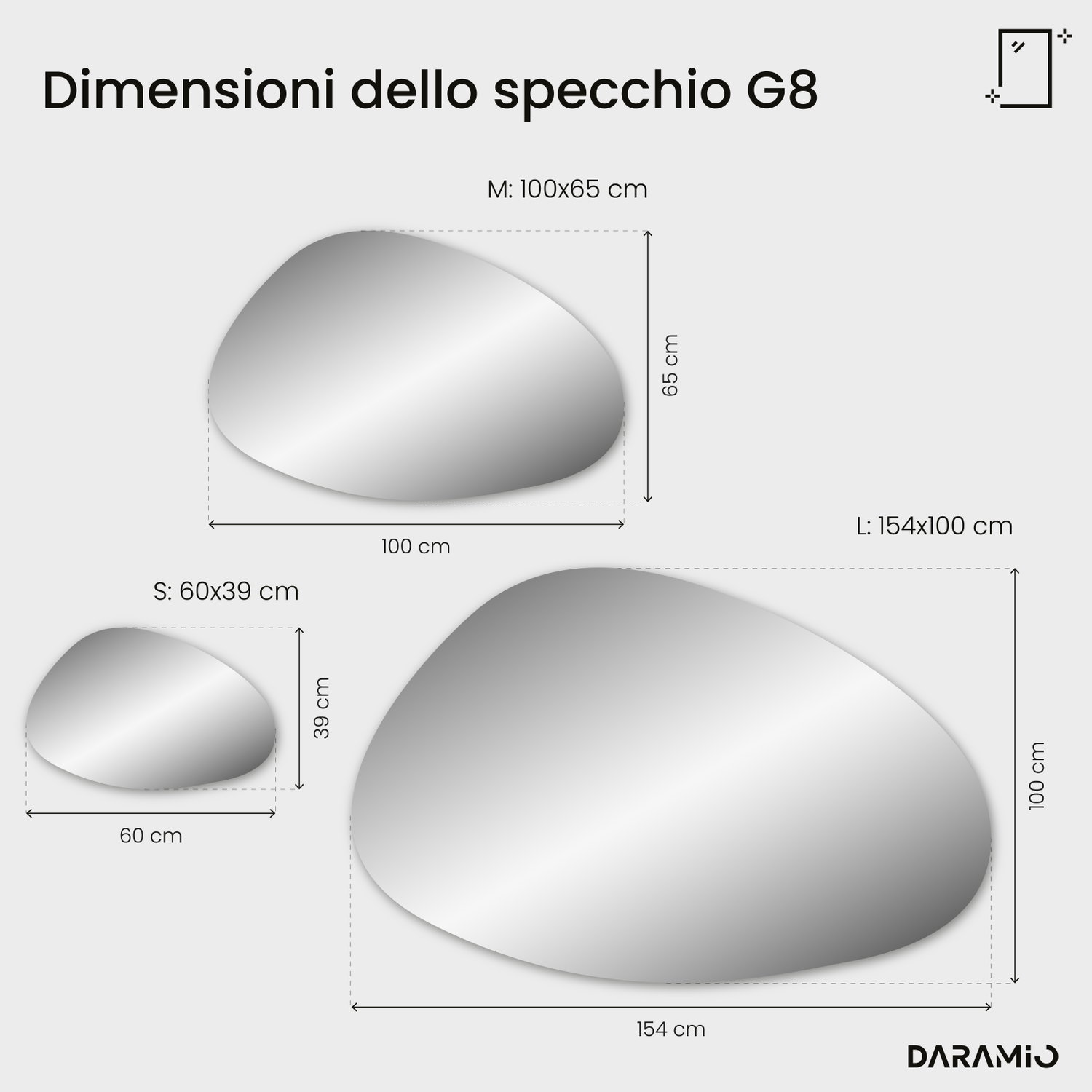 Specchio a forma di ciottolo con luce LED G8 100x65 cm