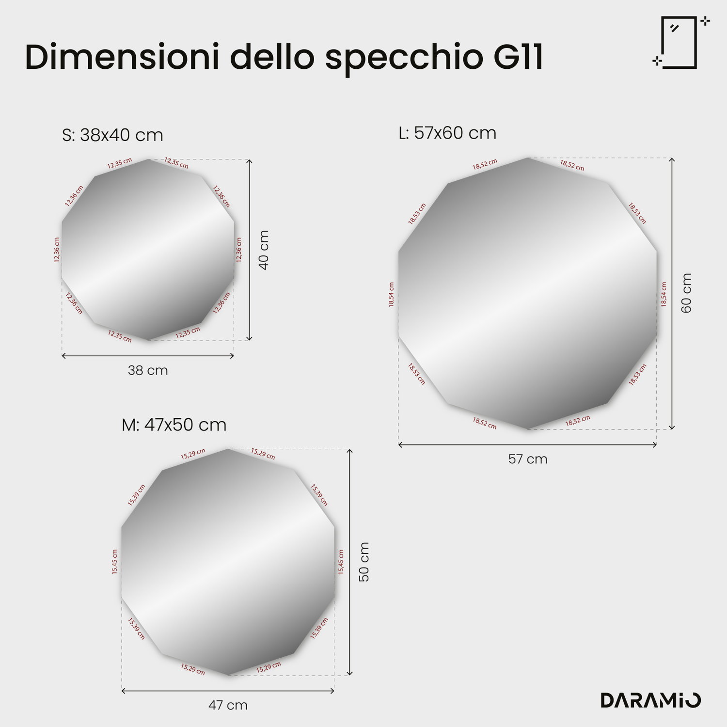 Specchio geometrico con luce LED G11 38x40 cm