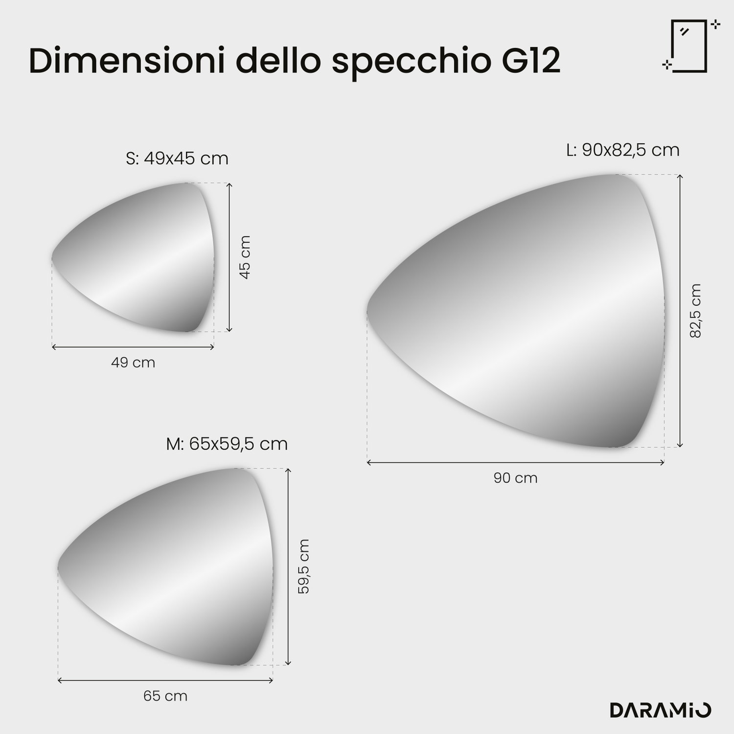 Specchio triangolare con luce LED G12 90x82,5 cm