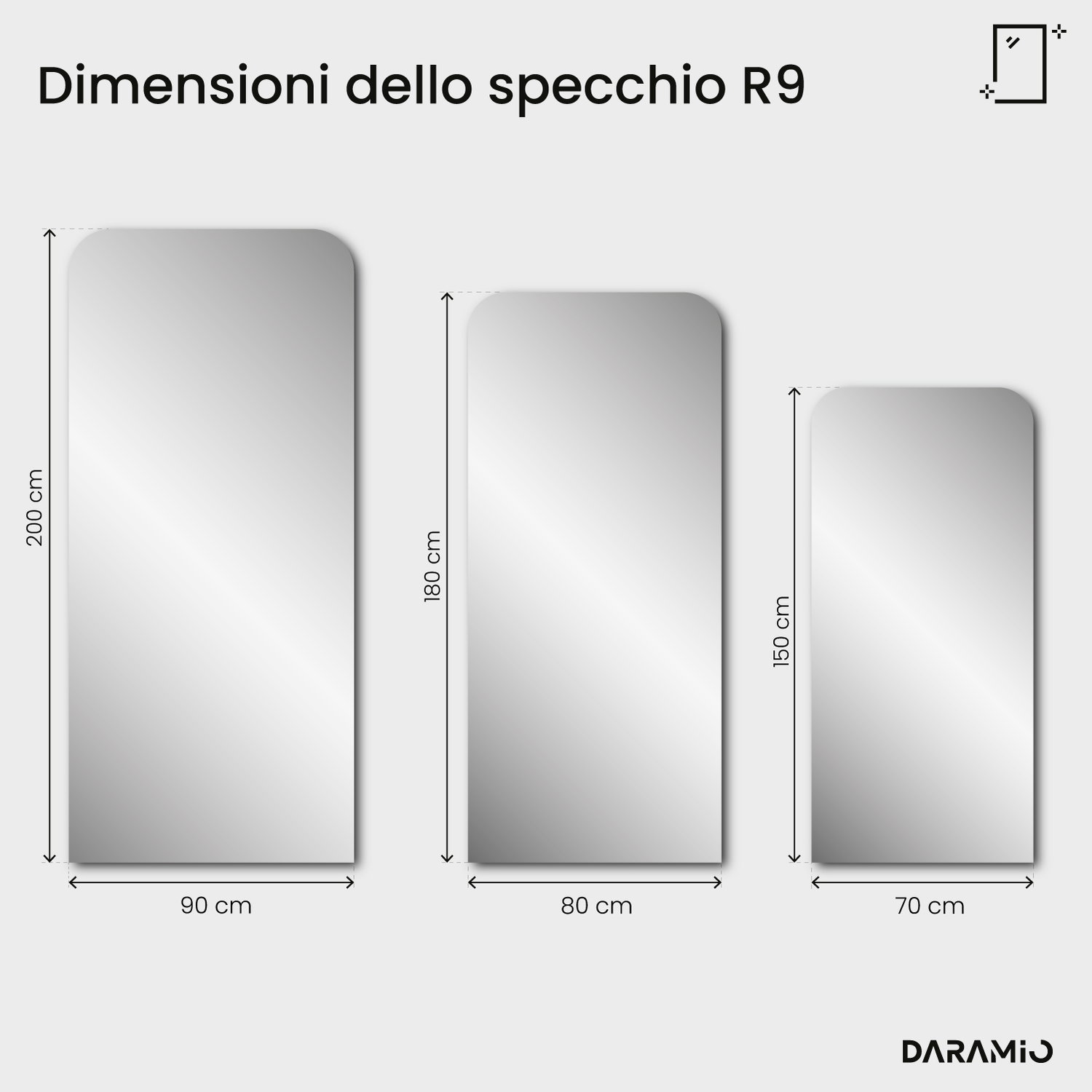 Specchio con parte superiore arrotondata – Pure Collection R9 70x150 cm