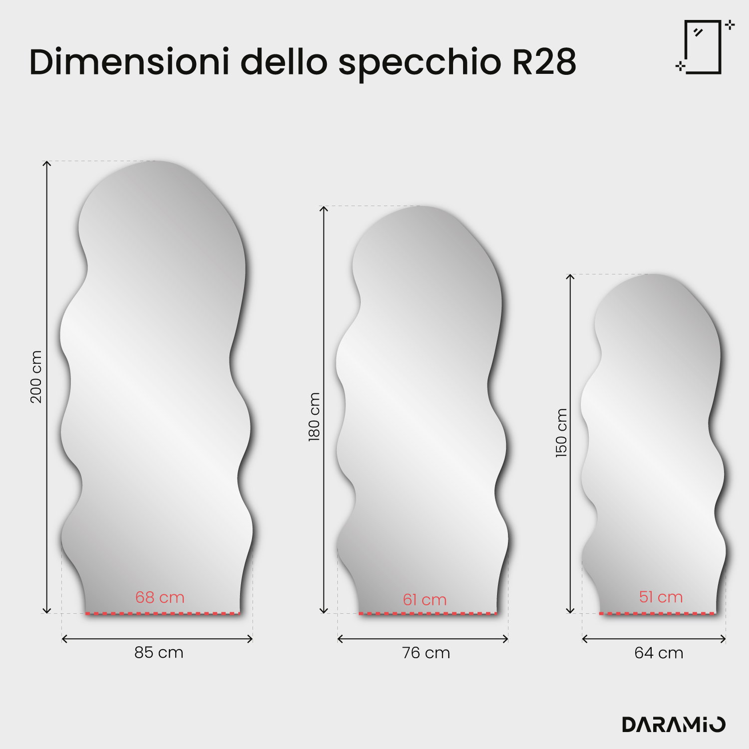Specchio ondulato – Pure Collection R28 64x150 cm