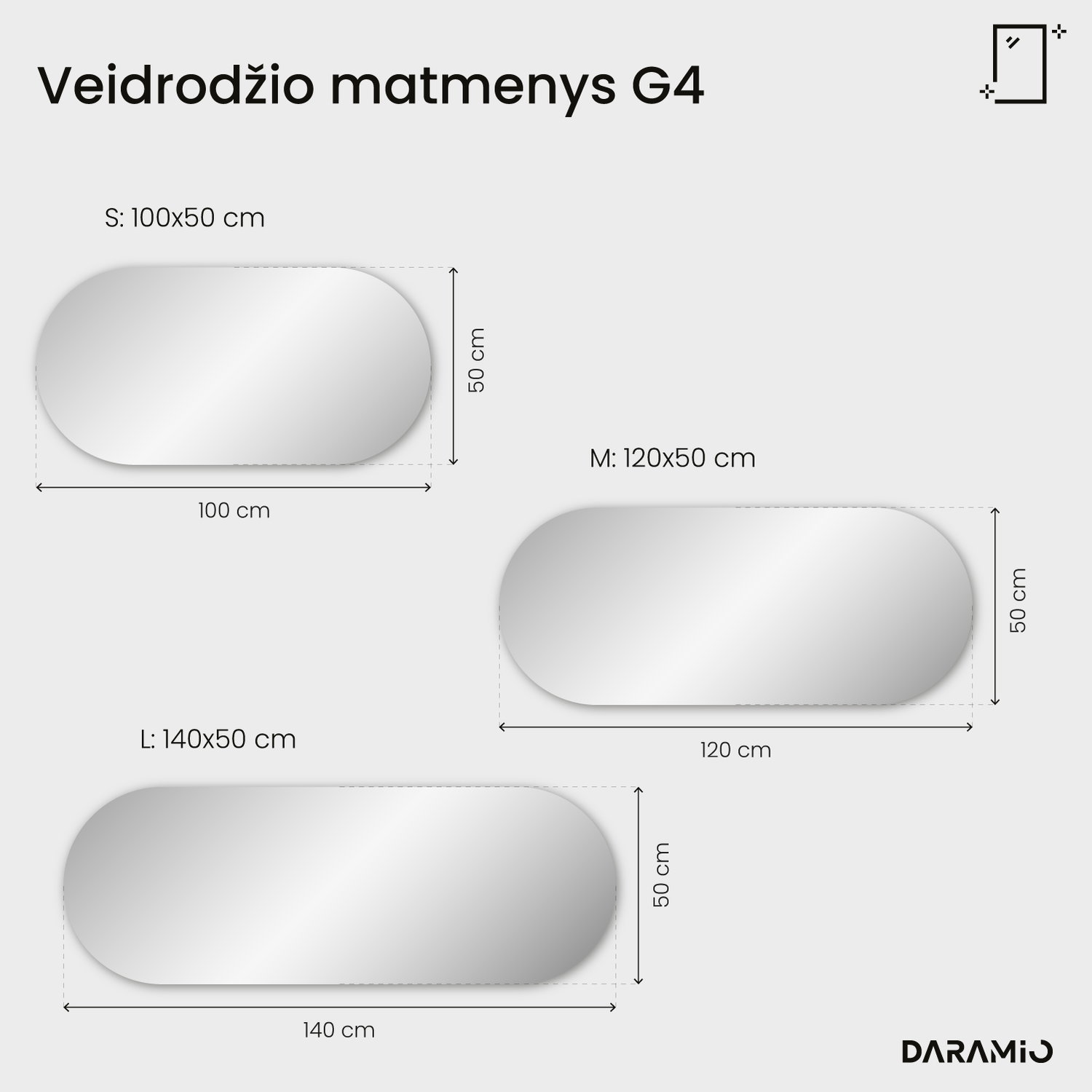 Pailgas veidrodis su užapvalintais galais ir LED apšvietimu G4 120x50 cm