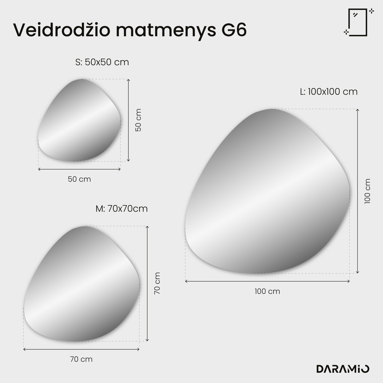 Akmenuko formos veidrodis su LED apšvietimu G6 50x50 cm