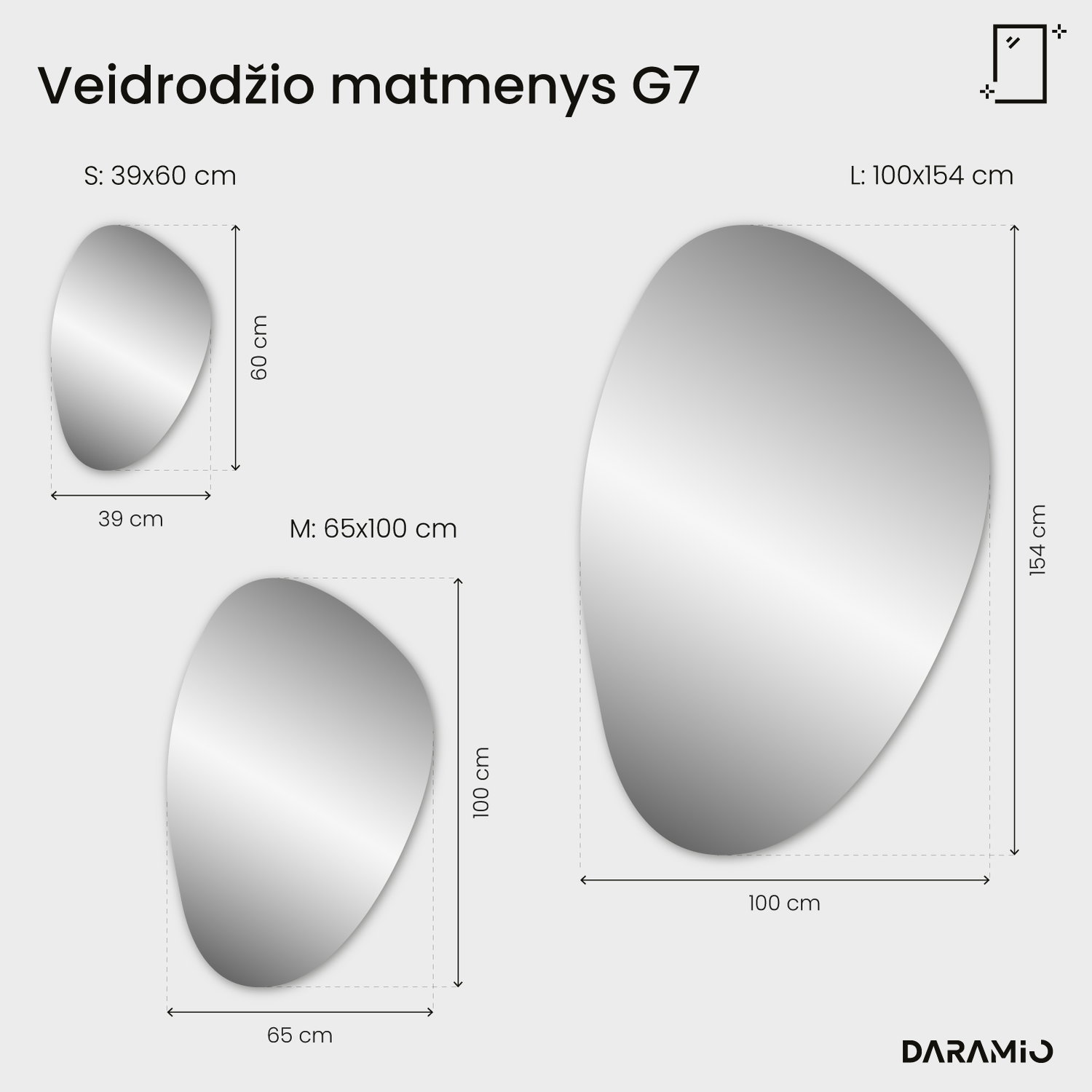 Akmenuko formos veidrodis su LED apšvietimu G7 39x60 cm