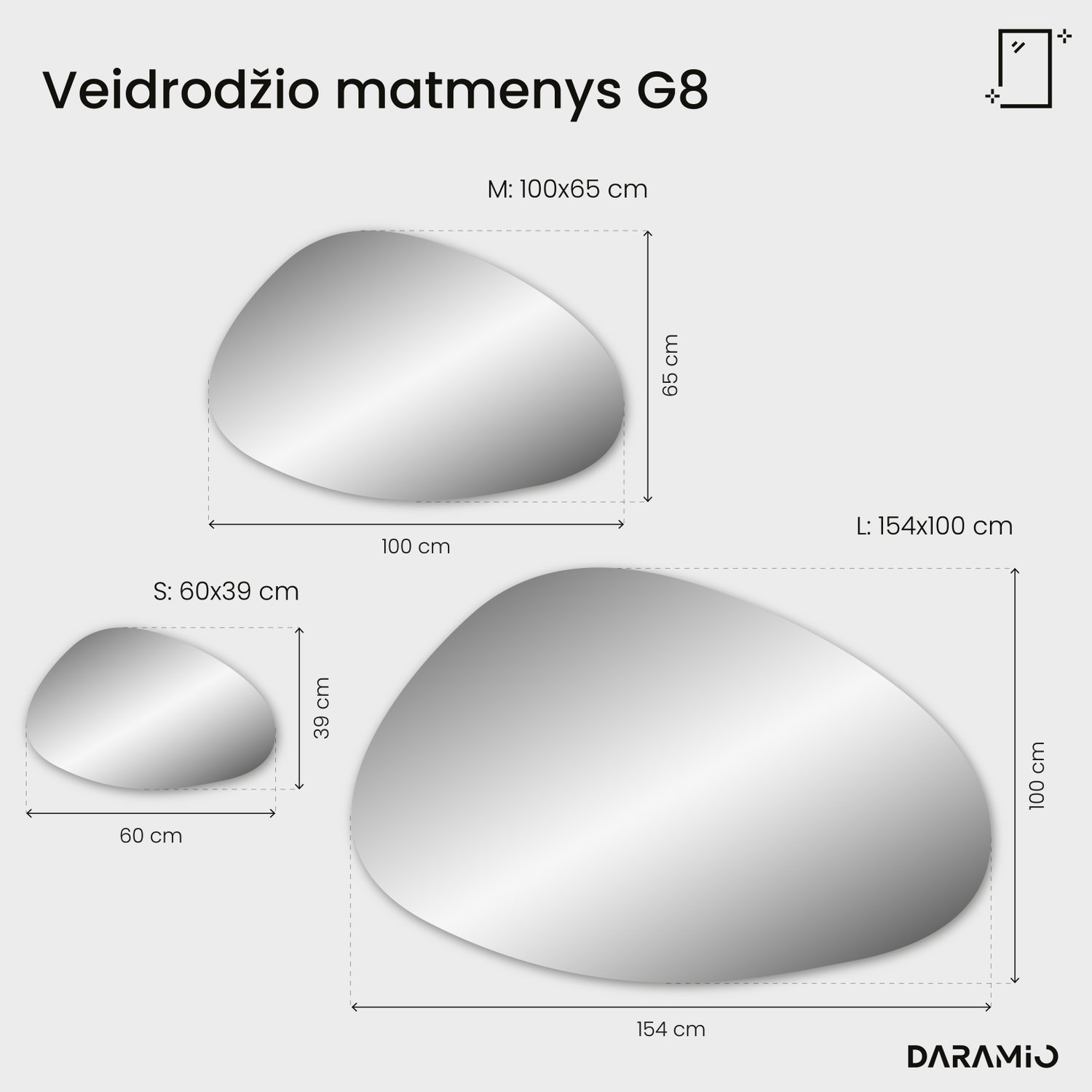 Akmenuko formos veidrodis su LED apšvietimu G8 60x39 cm