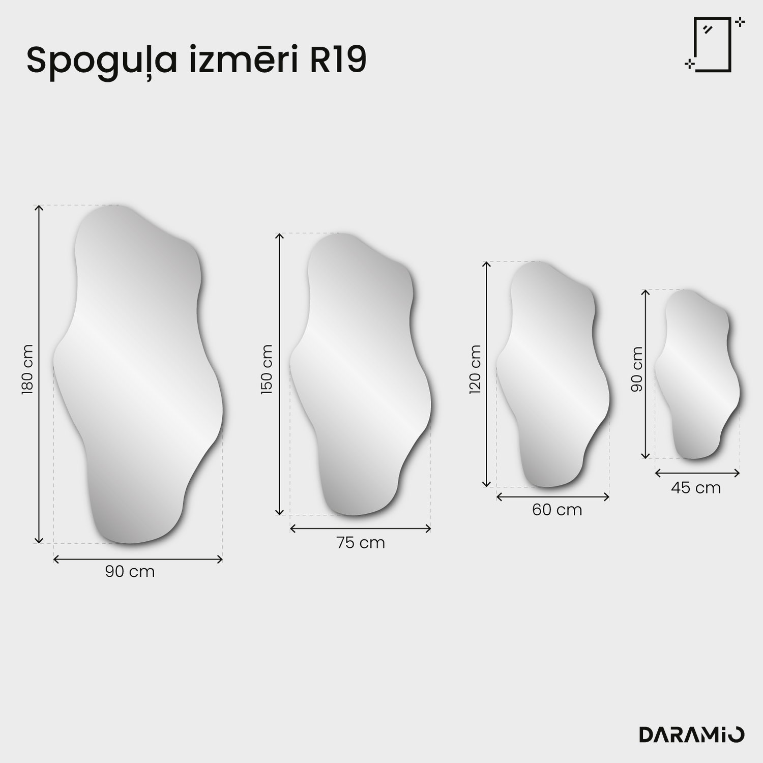 Asimetrisks spogulis ar faseti Pure R19 90x180 cm
